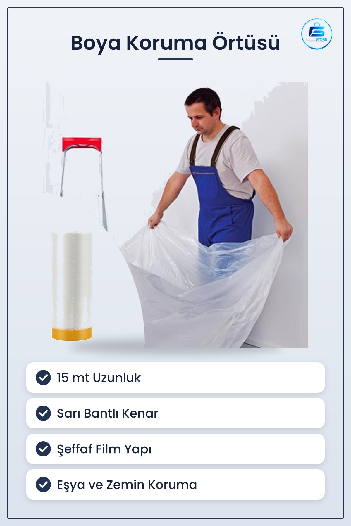 Boya Badana Eşya Koruma Yapışkanlı Hışır Örtü Mobilya Koruyucu Kullanışlı Pratik Dayanıklı