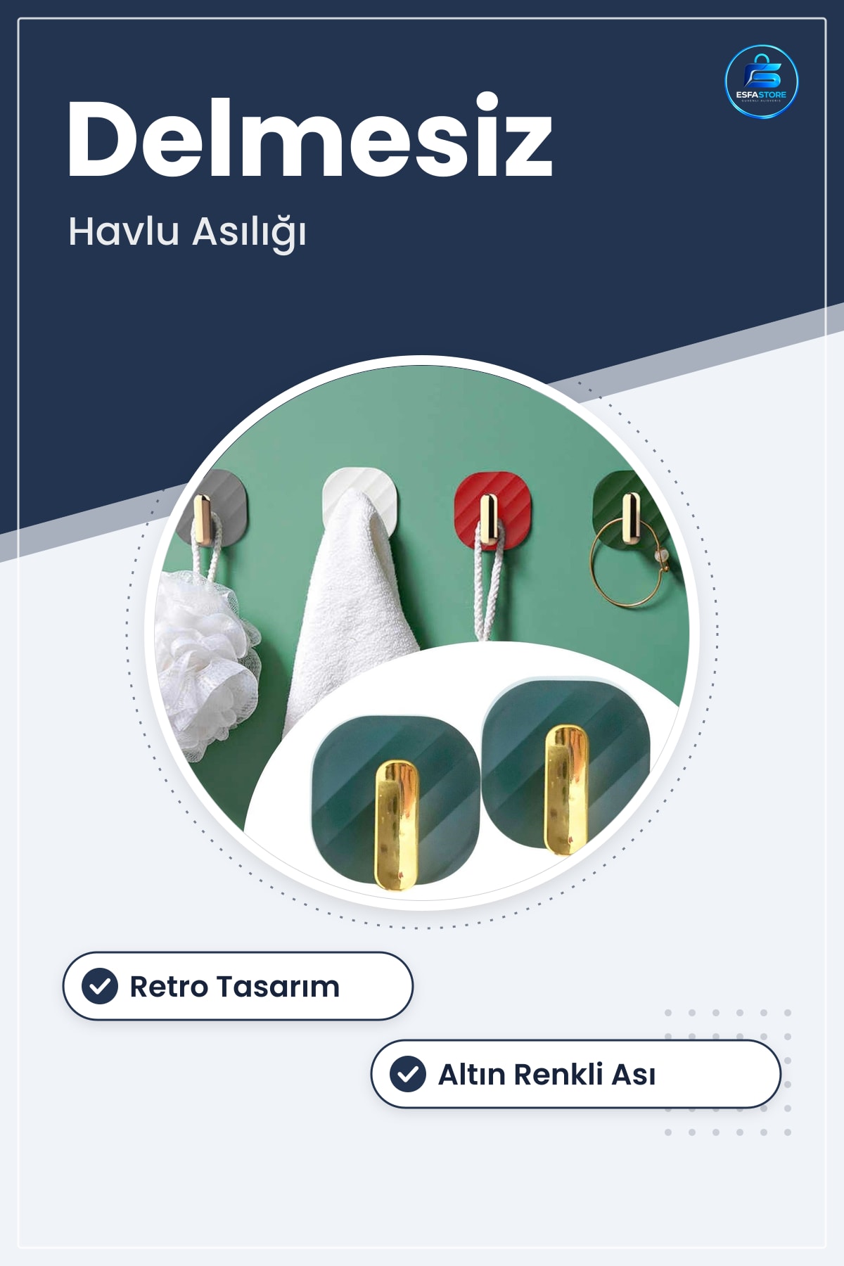 Yapışkanlı Retro Duvar Askılığı Delmesiz Montaj Havlu Askısı Dayanıklı Kullanışlı Şık Tasarım