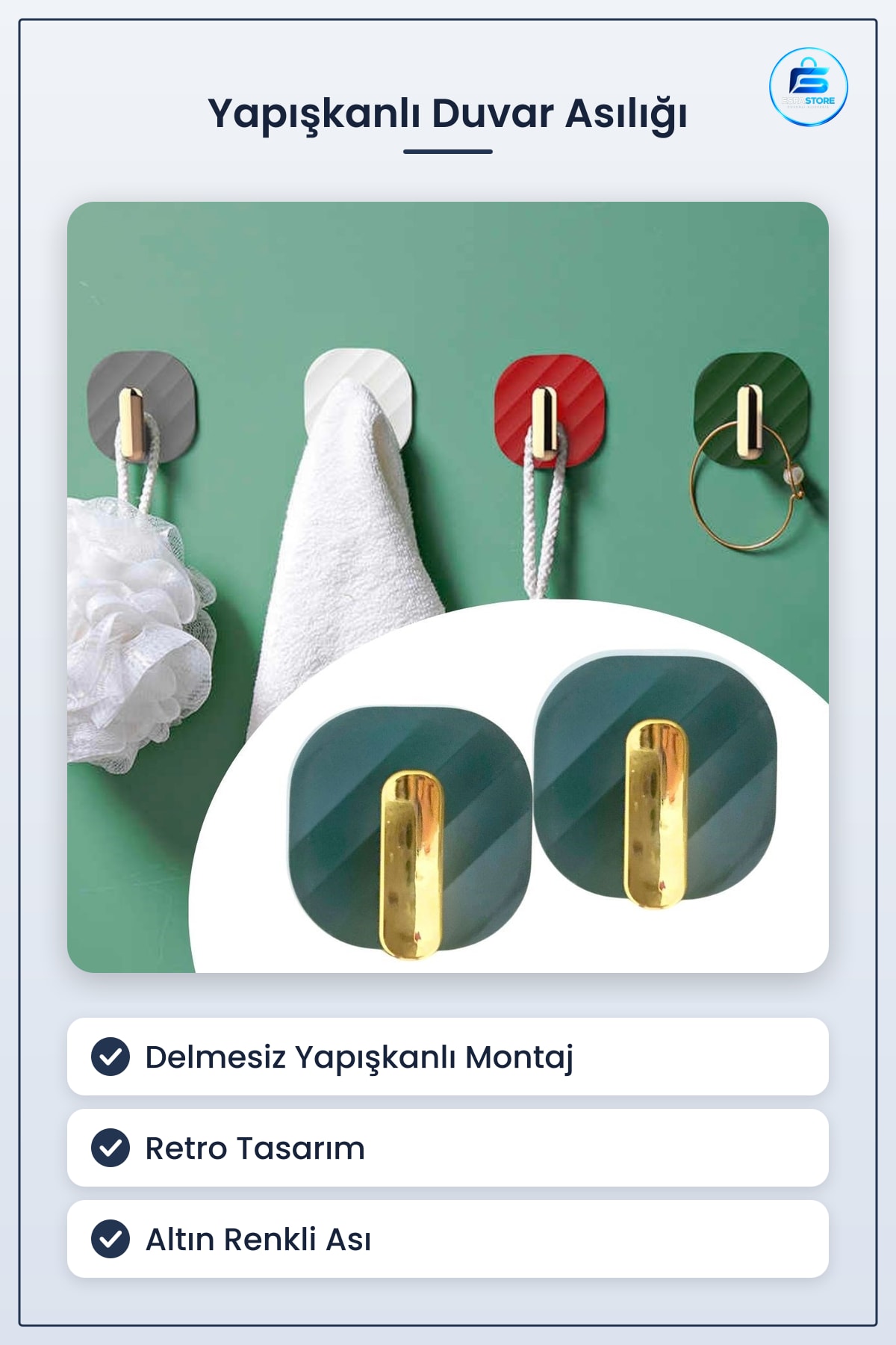 Yapışkanlı Retro Duvar Askılığı Delmesiz Montaj Havlu Askısı Dayanıklı Kullanışlı Şık Tasarım