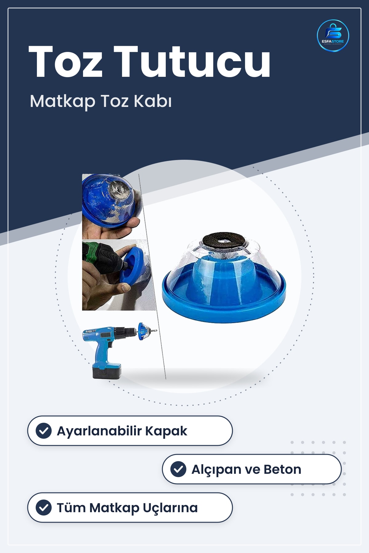 Matkap Ucu Toz Toplayıcı Tozlanma Önleyici Kase Şeklinde Hazneli Aparat Dayanıklı Pratik