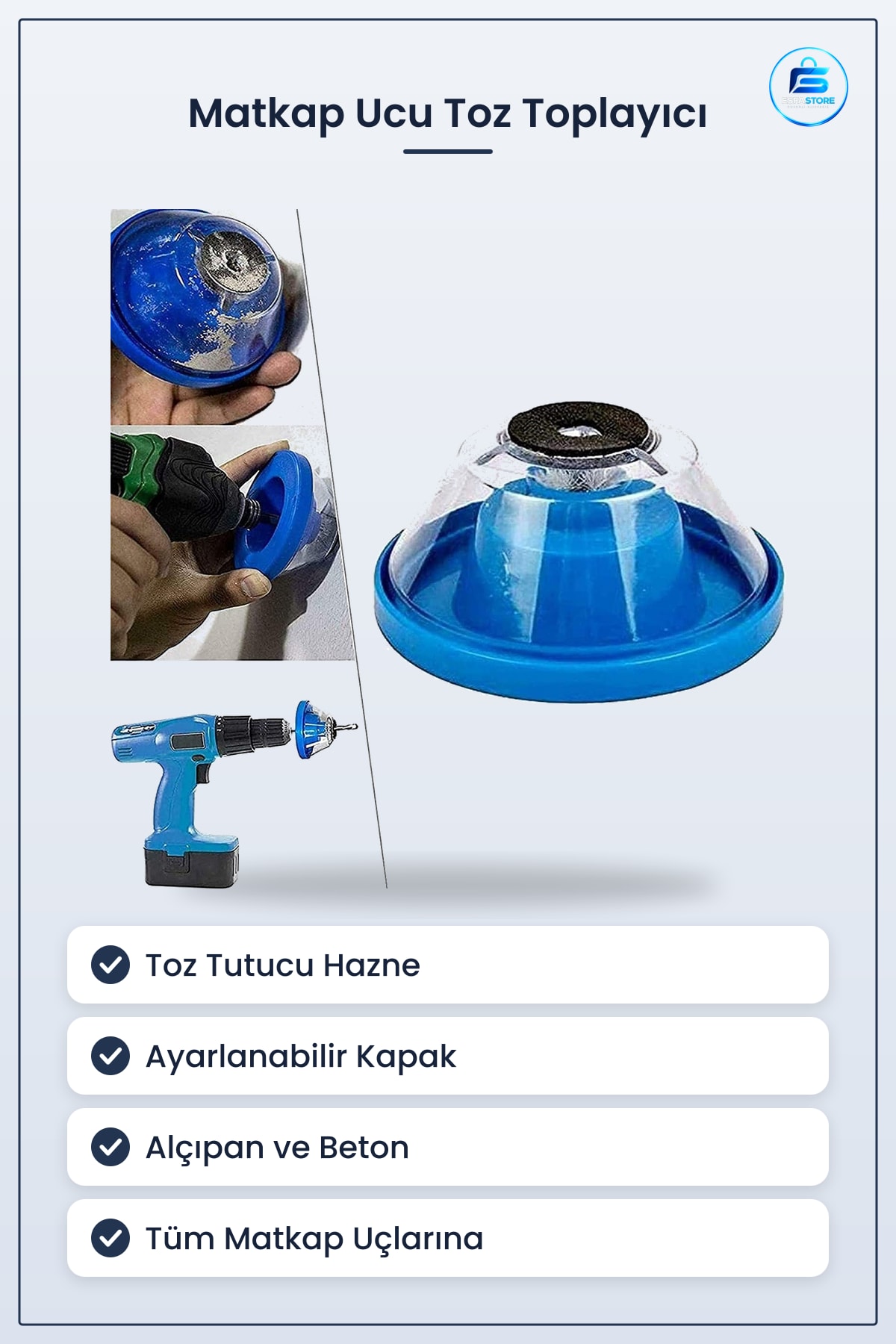 Matkap Ucu Toz Toplayıcı Tozlanma Önleyici Kase Şeklinde Hazneli Aparat Dayanıklı Pratik