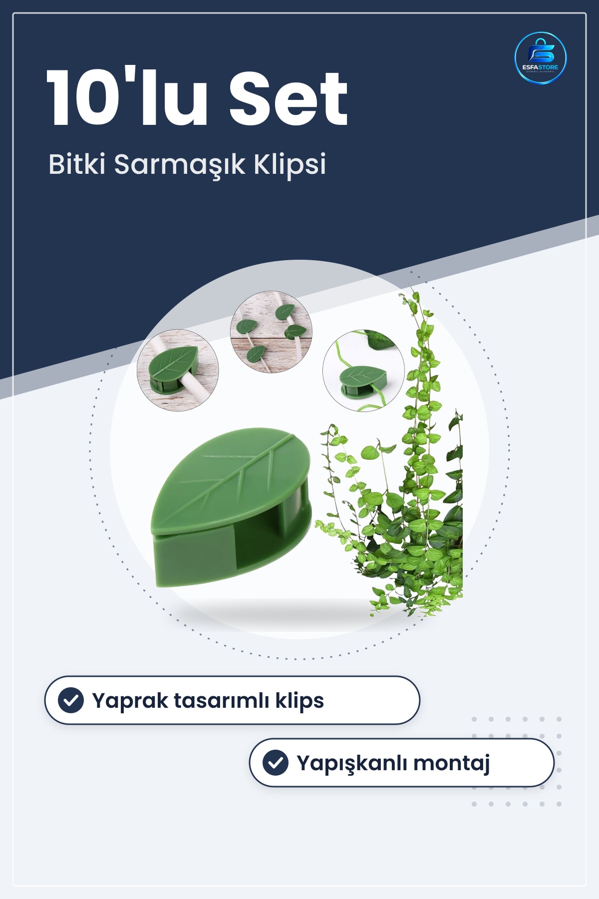 Yaprak Tasarımlı Kablo Bitki Sarımaşık Düzenleyici Yapışkanlı Duvar Klipsi Dekoratif Dayanıklı