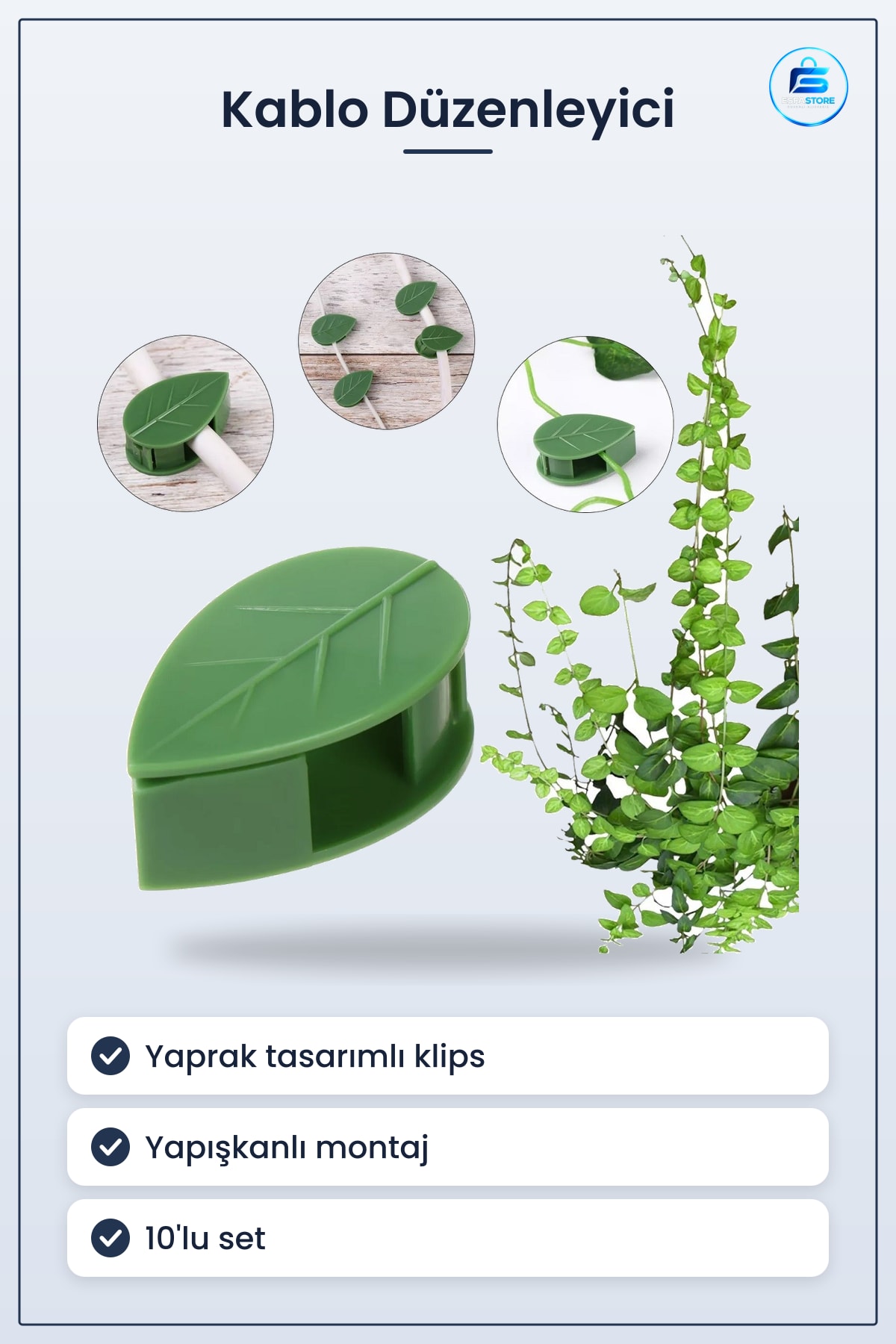 Yaprak Tasarımlı Kablo Bitki Sarımaşık Düzenleyici Yapışkanlı Duvar Klipsi Dekoratif Dayanıklı