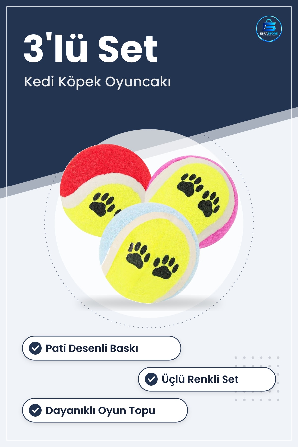 Kedi Köpek Oyuncağı Pati Desenli Tenis Topu Kullanışlı Dayanıklı Hediyelik Evcil Hayvan Oyun Pratik