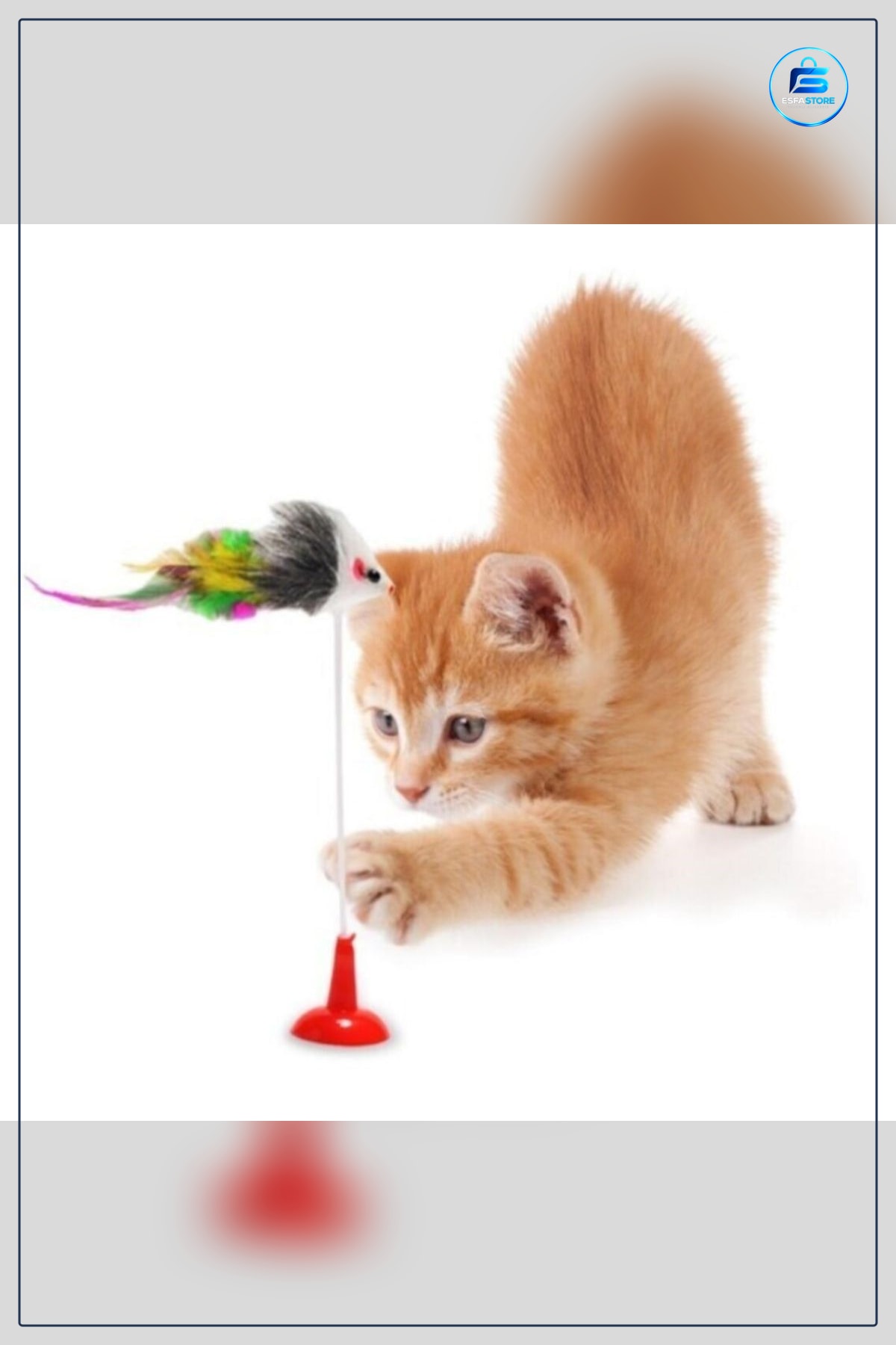 Vantuzlu Fareli Tüylü Hareketli Kedi Oyuncağı Peluş Fare Yaylı Esnek Çubuk Eğlenceli Pratik