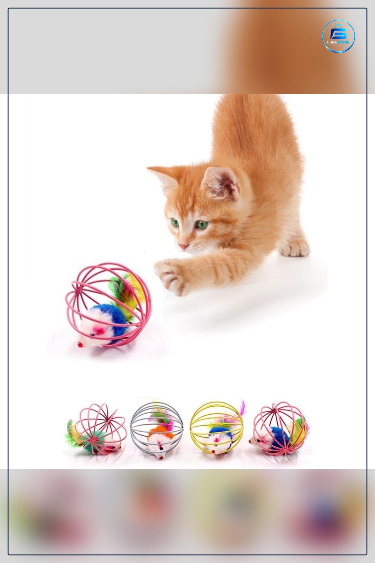 Metal Kafesli Pelüş Fareli Kedi Köpek Oyun Topu Oyuncağı Hareketli Eğlenceli Dayanıklı Pratik