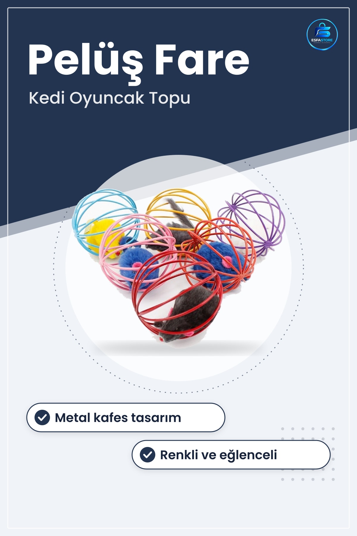 Metal Kafesli Pelüş Fareli Kedi Köpek Oyun Topu Oyuncağı Hareketli Eğlenceli Dayanıklı Pratik