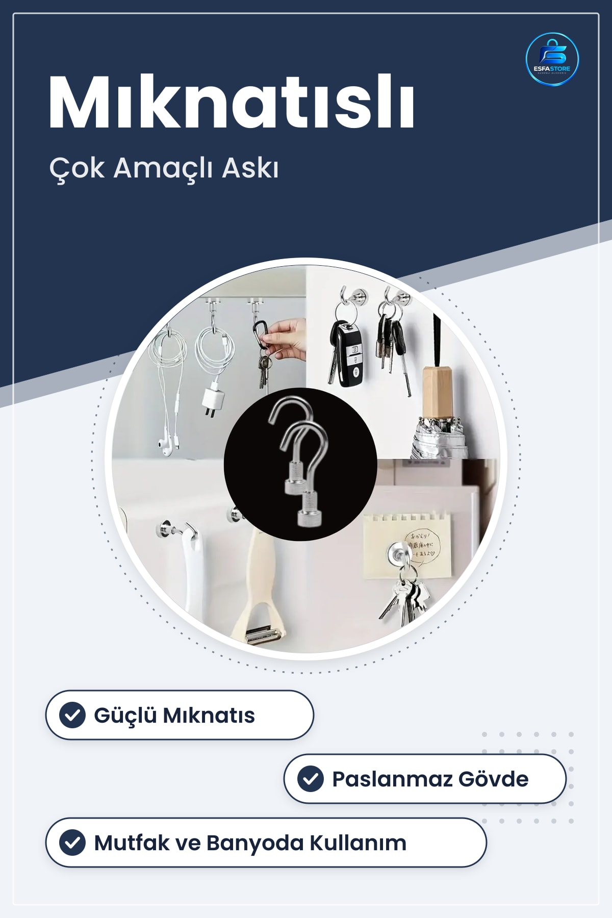 Magnet Askı Mutfak ve Banyo İçin Çok Amaçlı Güçlü Mıknatıslı Paslanmaz Dayanıklı Pratik Hediyelik