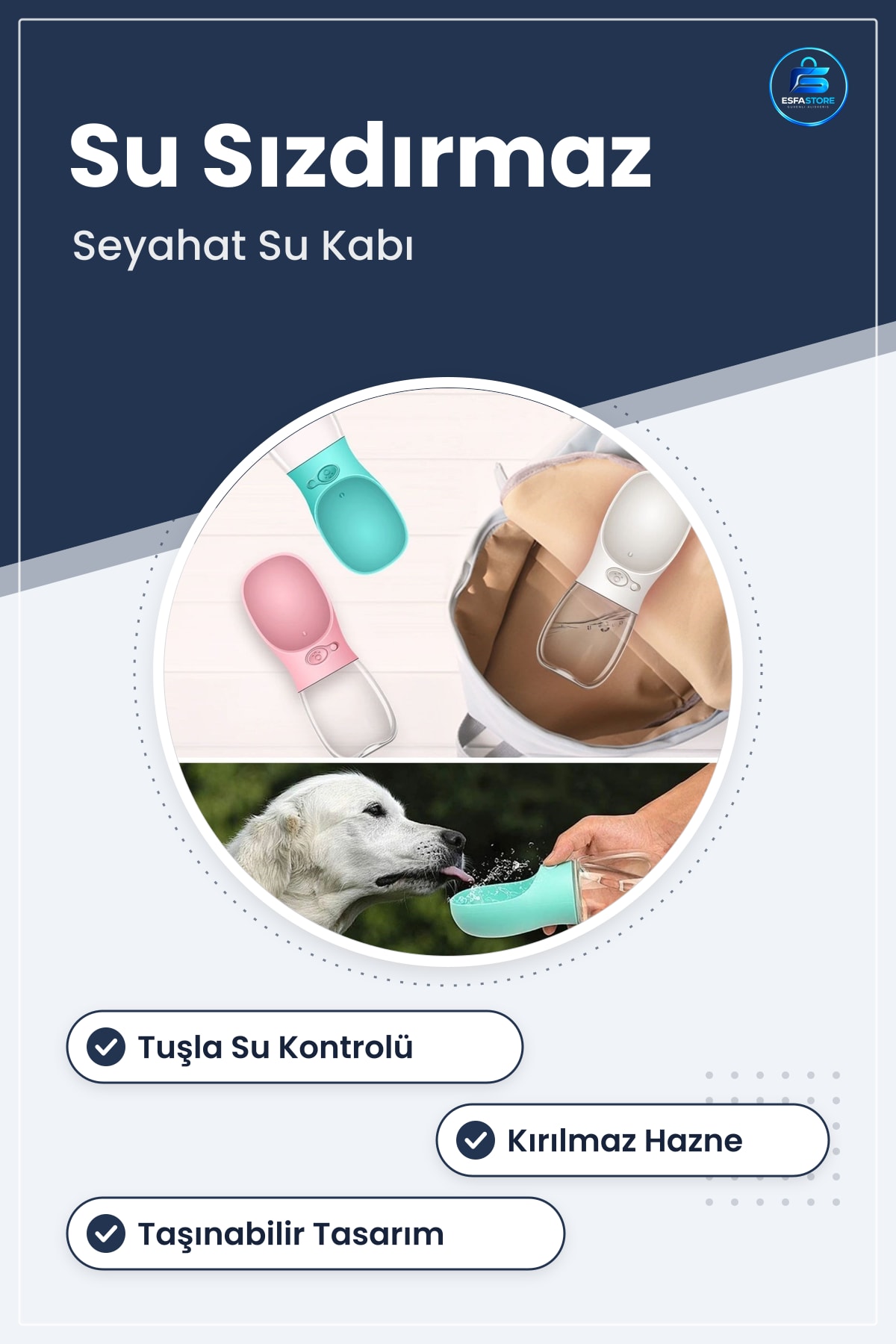 Evcil Hayvan Suluğu Taşınabilir Seyahat Kabı Kilitlenebilen Su Sızdırmaz Kap Köpek Yürüyüş Pratik