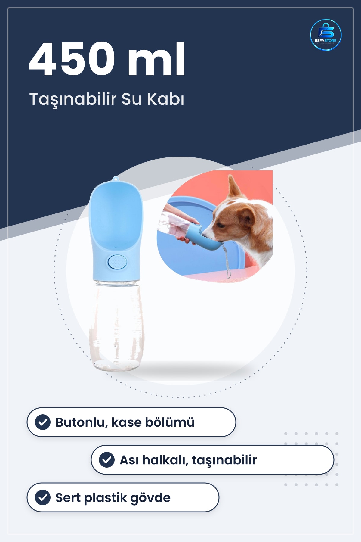 Taşınabilir Butonlu Evcil Hayvan Suluu Seyahat Kullanımı İçin Sert Plastik Dayanıklı Pratik