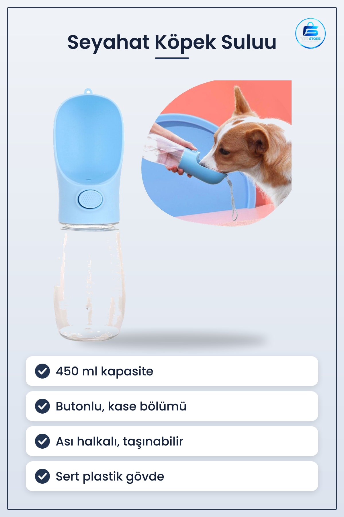 Taşınabilir Butonlu Evcil Hayvan Suluu Seyahat Kullanımı İçin Sert Plastik Dayanıklı Pratik