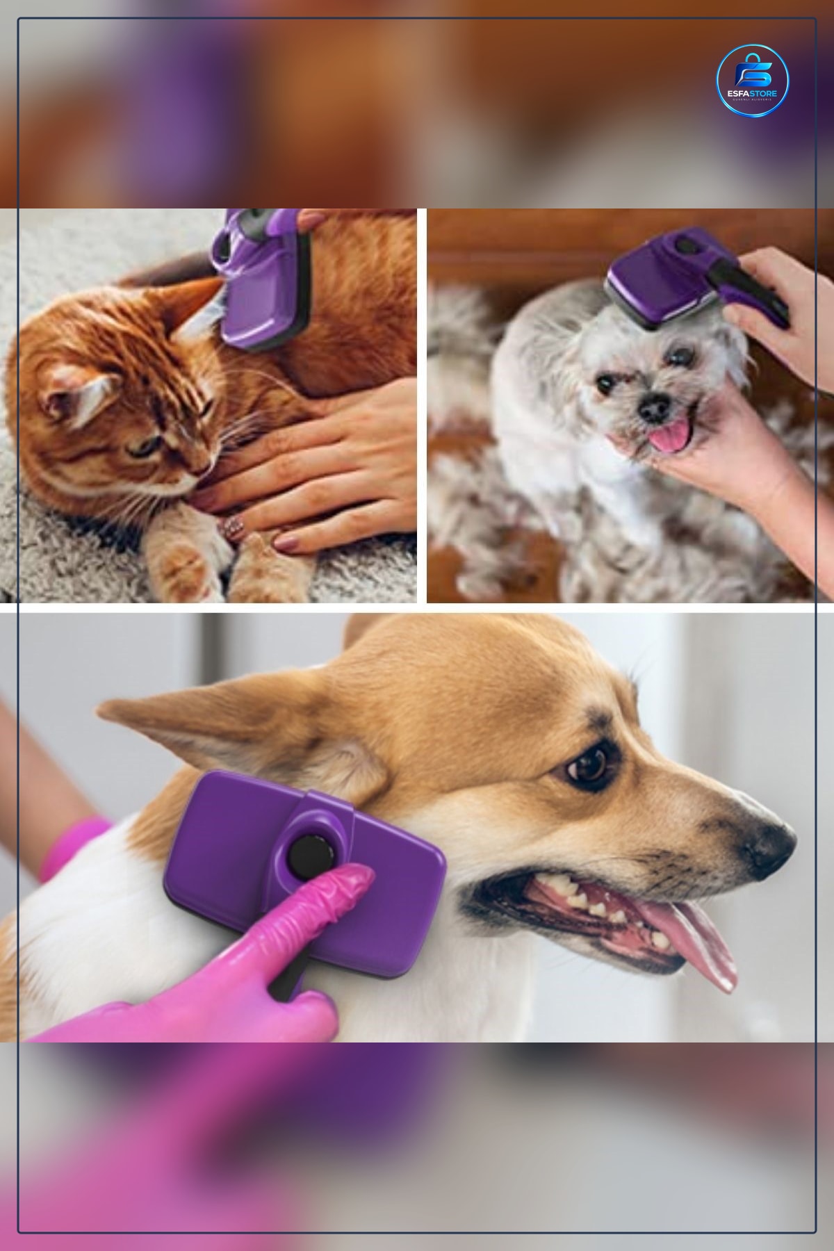 Kedi Köpek Tüy Toplama Fırçası Otomatik Temizlenebilen Tuşlı Pratik Tarama Aparatı Kullanışlı