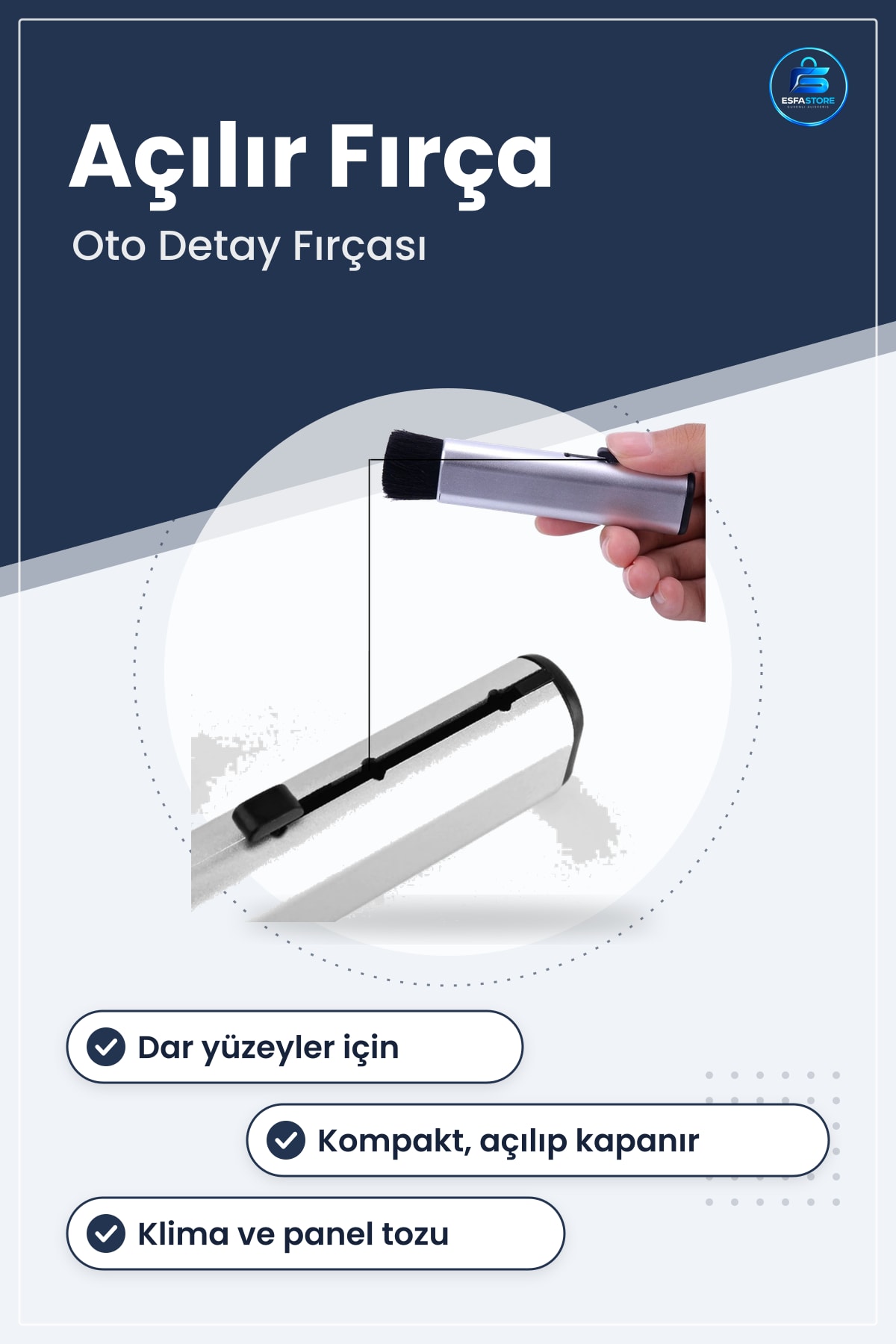 Oto Bakım Araç Detay Temizlik Fırçası Açılıp Kapanabilen Kullanışlı Pratik Taşınabilir Hediyelik