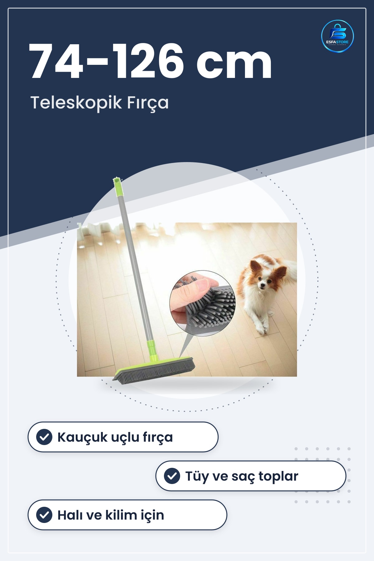 Temizlik Fırçası Kauçuk Uçlu Teleskopik Saplı Uzayabilen Halı Kilim Tüy Toplayıcı Dayanıklı Pratik