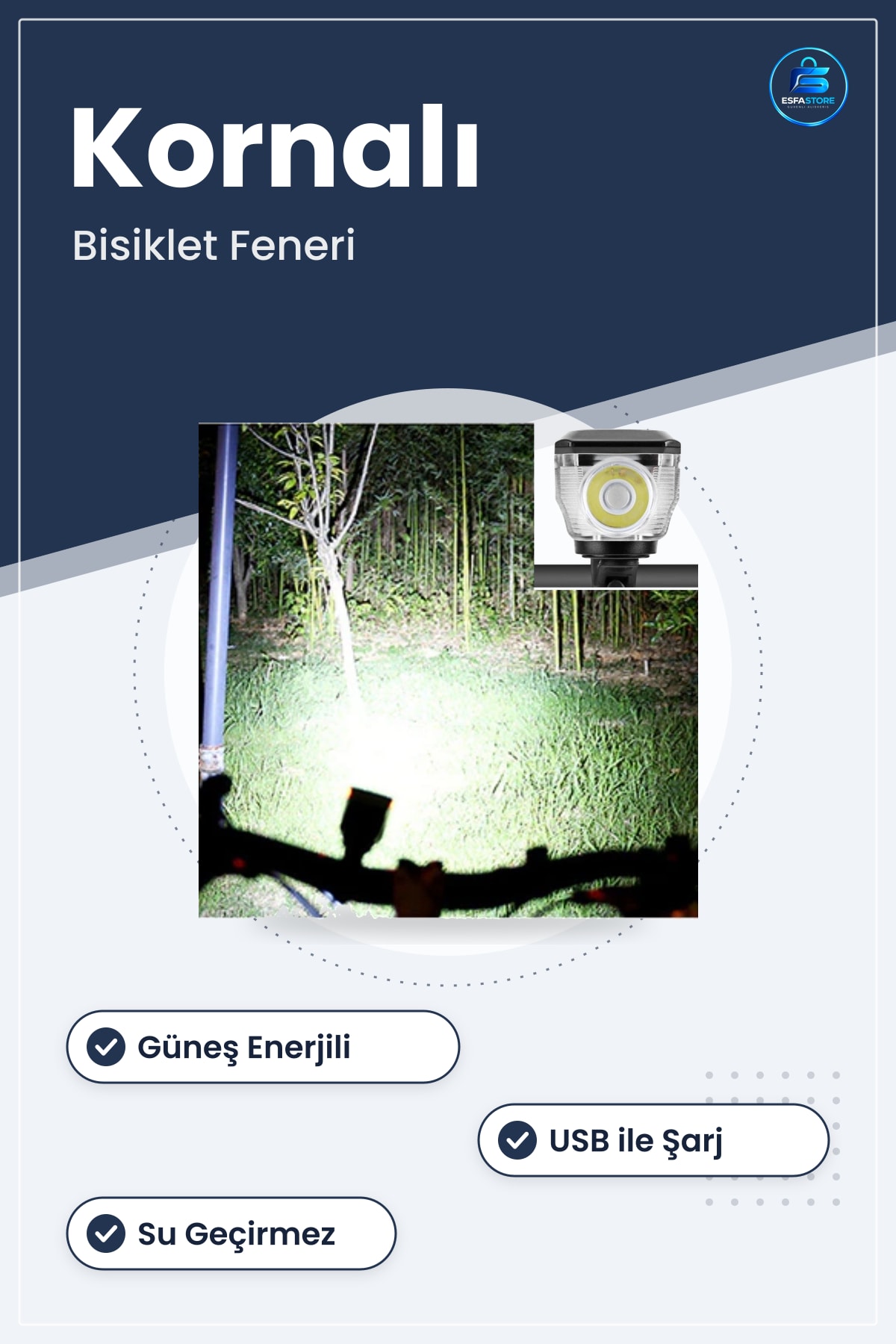 Solar Enerjili USB Şarj Edilebilir Bisiklet Feneri mA Desibel Kornalı T6 Led Su Geçirmez