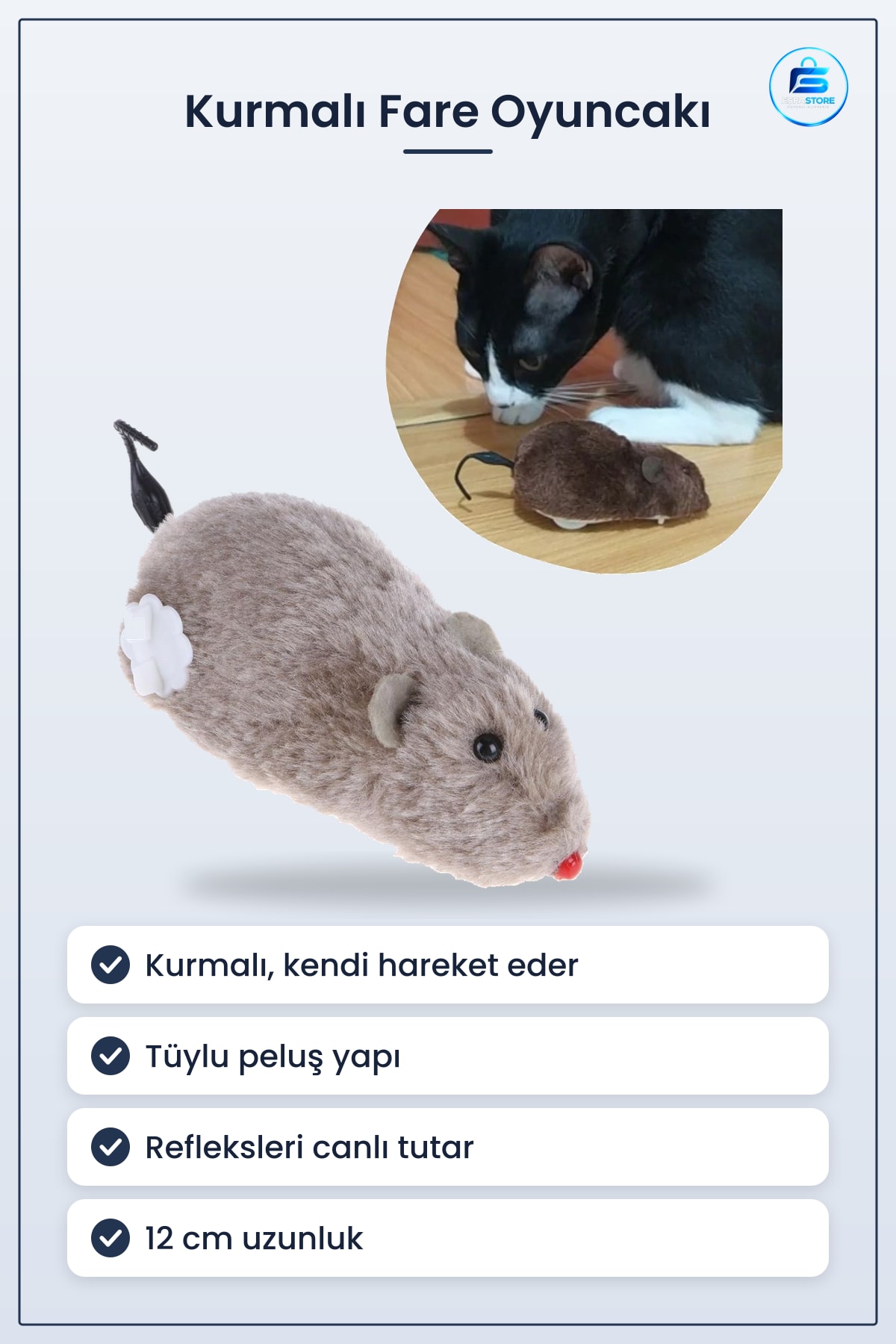 Kurmalı Kedi Eğitim Oyuncağı Tüylü Peluş Fare Yakalama İnteraktif Sevimli Eğlenceli Hayvan Dostu