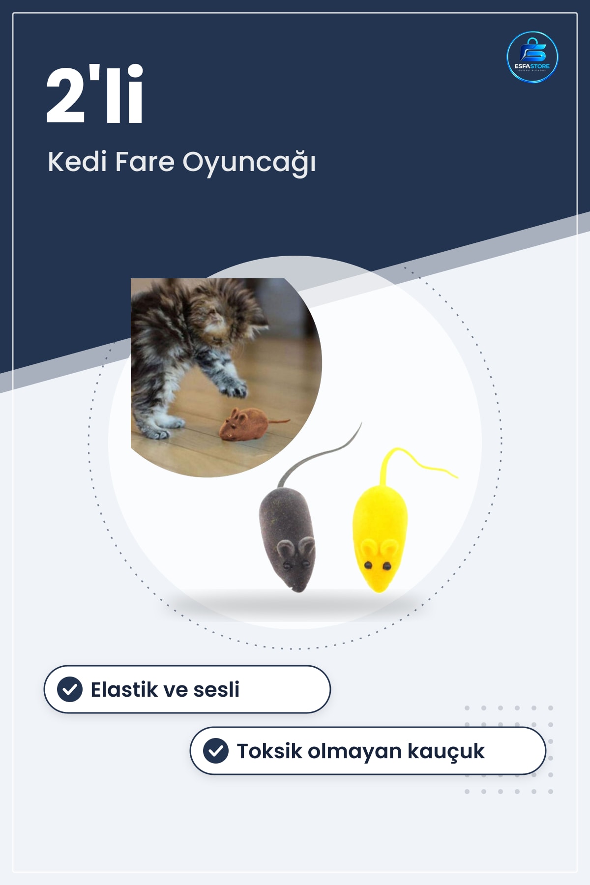 Kedi Fare Yakalama Oyuncağı 2li Elastik Sesli İnteraktif Evcil Hayvan Eğitim Aracı Kauçuk