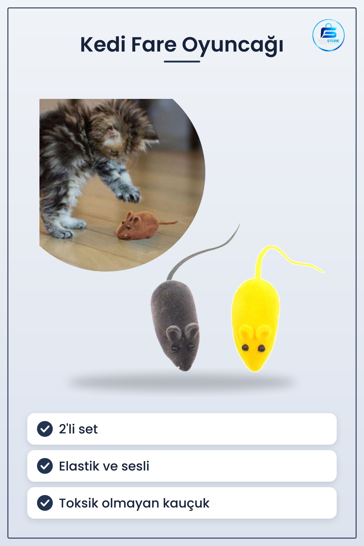 Kedi Fare Yakalama Oyuncağı 2li Elastik Sesli İnteraktif Evcil Hayvan Eğitim Aracı Kauçuk