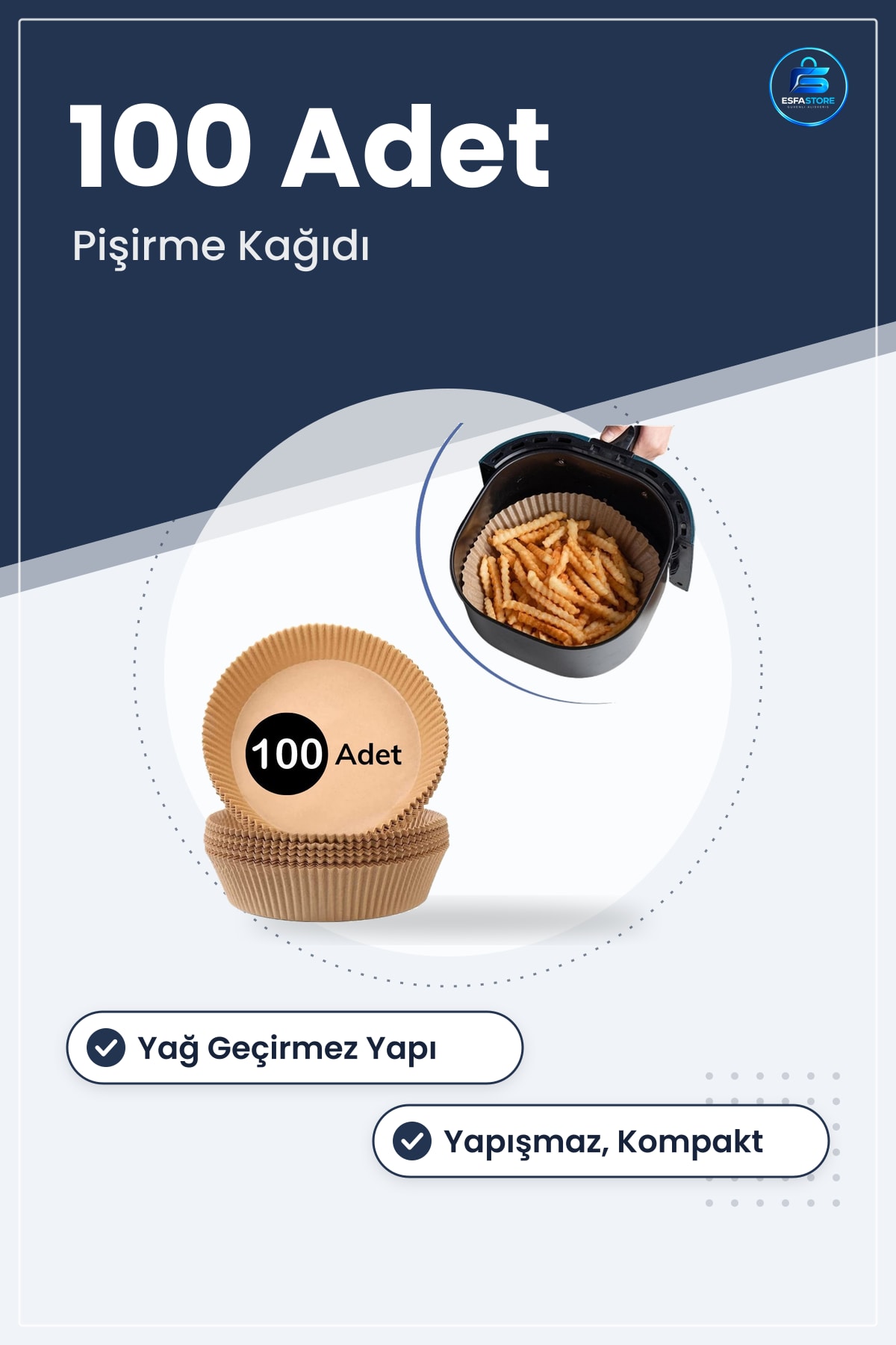 Hava Fritöz Pişirme Kağıdı Tek Kullanımlık Yuvarlak Yağ Geçirmez Yapışmaz Gıda Uyumlu Kompakt