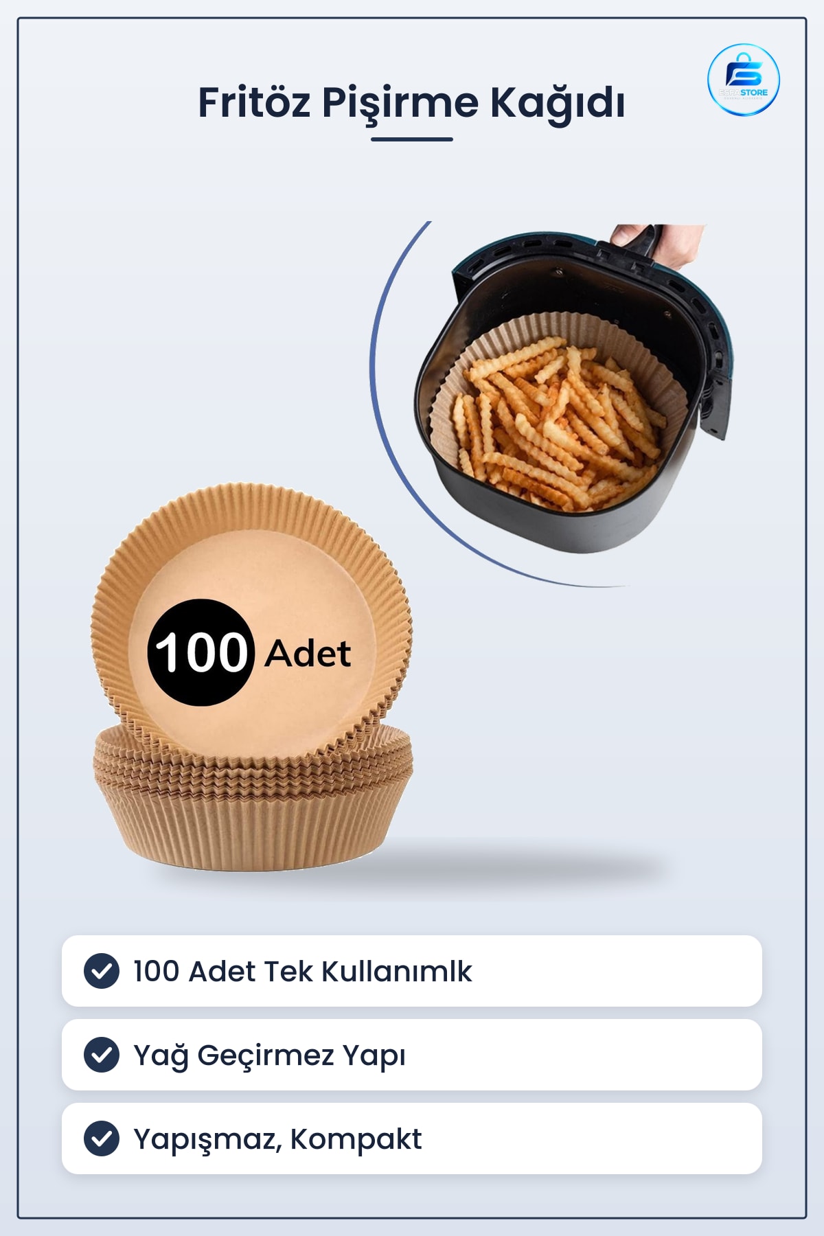 Hava Fritöz Pişirme Kağıdı Tek Kullanımlık Yuvarlak Yağ Geçirmez Yapışmaz Gıda Uyumlu Kompakt