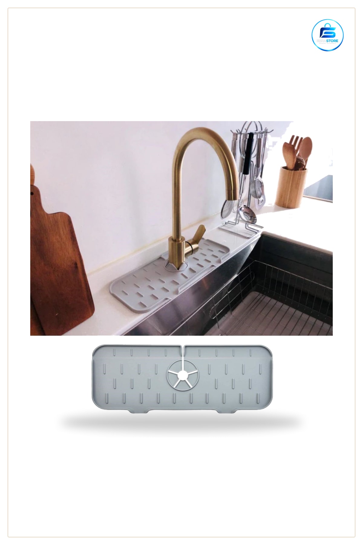 Musluk Sıçrama Koruma Matı Silikon Esnek Lavabo Tezgahı Damlama Tutucu Raf Mutfak 37x14 cm