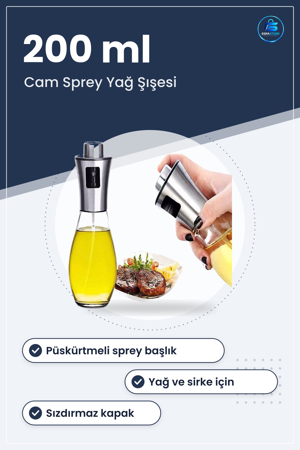 Spreyli Cam Yağdanlık Sızınmaz Sos Püskürücü Dağıtıcı Sprey Şışe 200 ml Limon Sirke