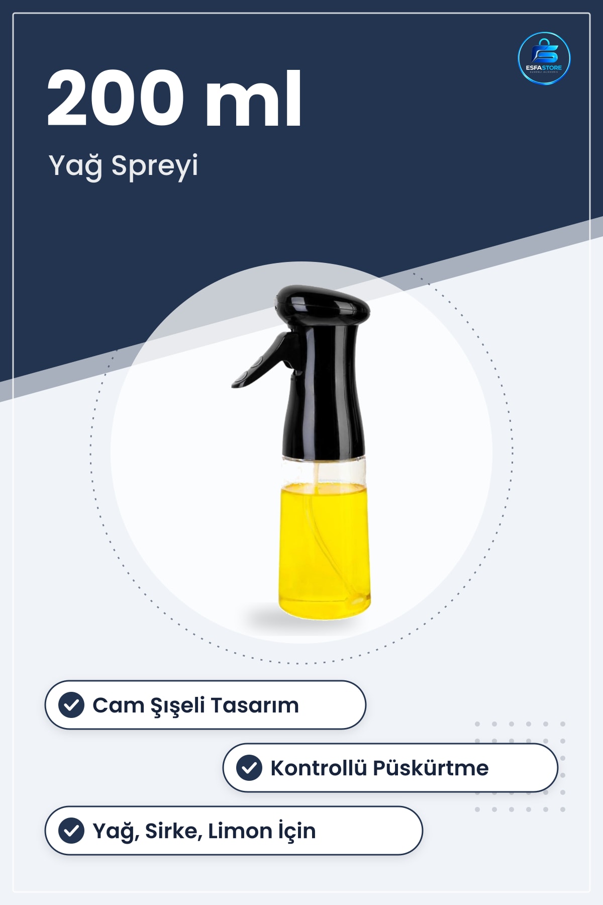 Yağ Spreyi Siyah Cam Şişe Püskürtmeli Dağıtıcı Yağdanlık Sirke Sosluk Limonluk 200 ml Mutfak Şişesi