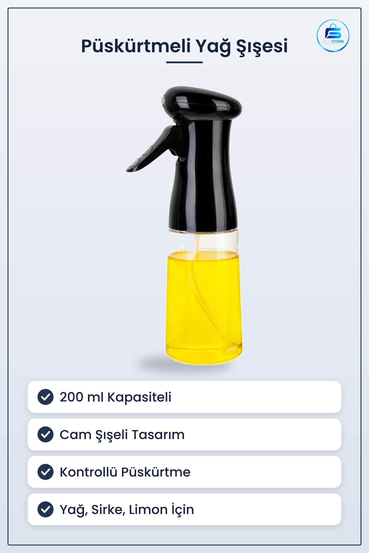 Yağ Spreyi Siyah Cam Şişe Püskürtmeli Dağıtıcı Yağdanlık Sirke Sosluk Limonluk 200 ml Mutfak Şişesi