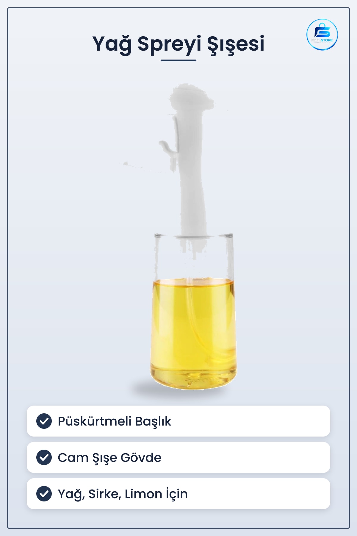 Yağ Spreyi Beyaz Cam Şişe Püskürtmeli Dağıtıcı Yağdanlık Sirke Sosluk Limonluk 200 ml Mutfak Şişesi