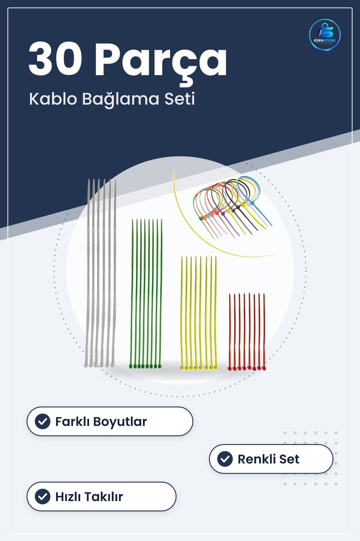 Plastik Kablo Kelepçe Seti Düzenleyici Bağlama Bantları Çeşitli Boyutlu Dayanıklı Pratik
