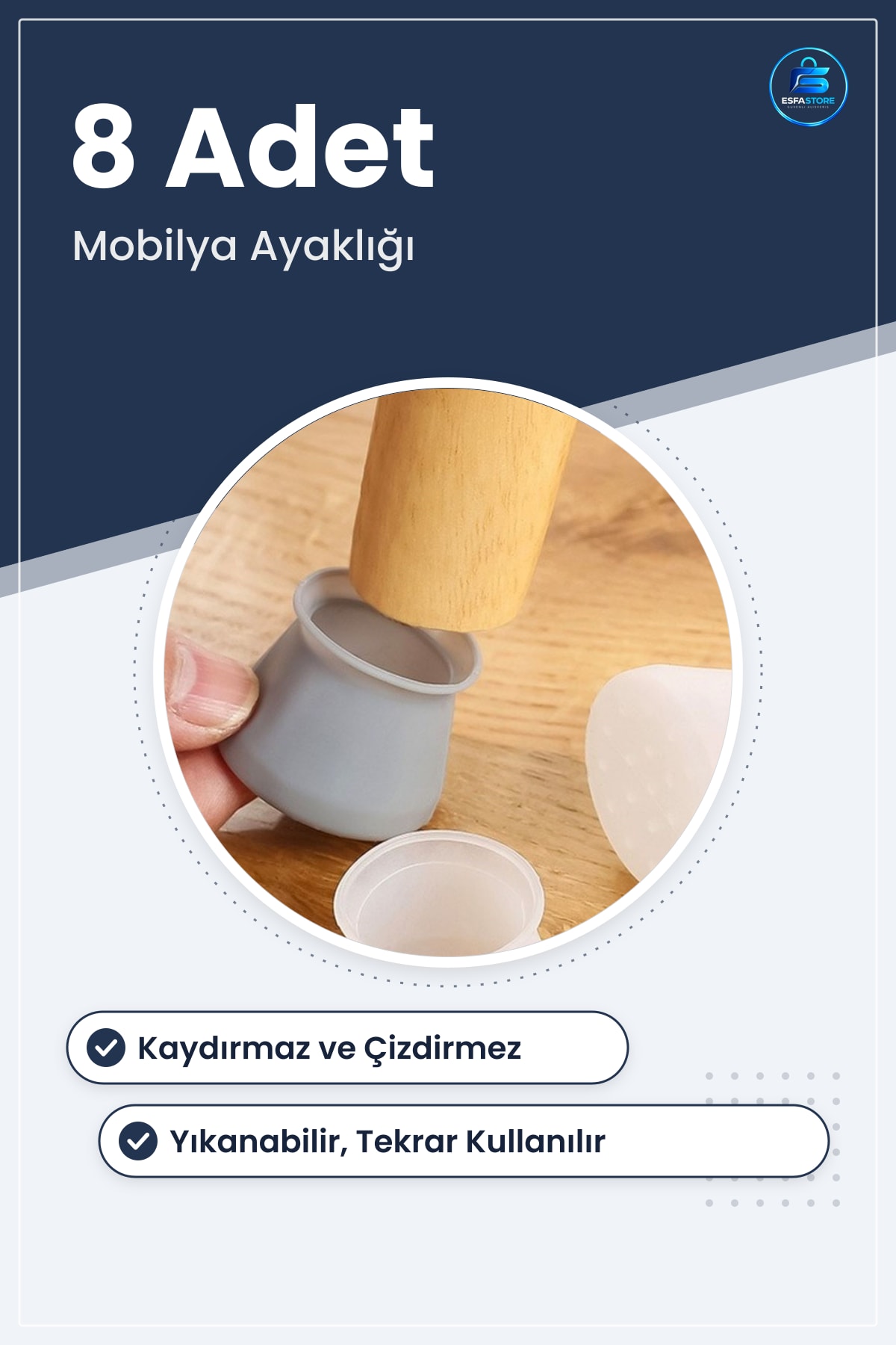 Silikon Masa Sandalye Ayağı Koruyucu 8 Adet Kaydırmaz Çizdirmez Yıkanabilir Gri Mobilya Çorabı