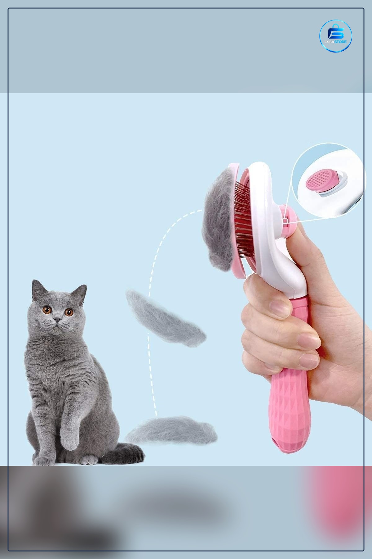 Evcil Hayvan Tarağı Kedi Köpek Tüy Toplayıcı Kendini Temizleyebilen Ergonomik Saplı Pembe