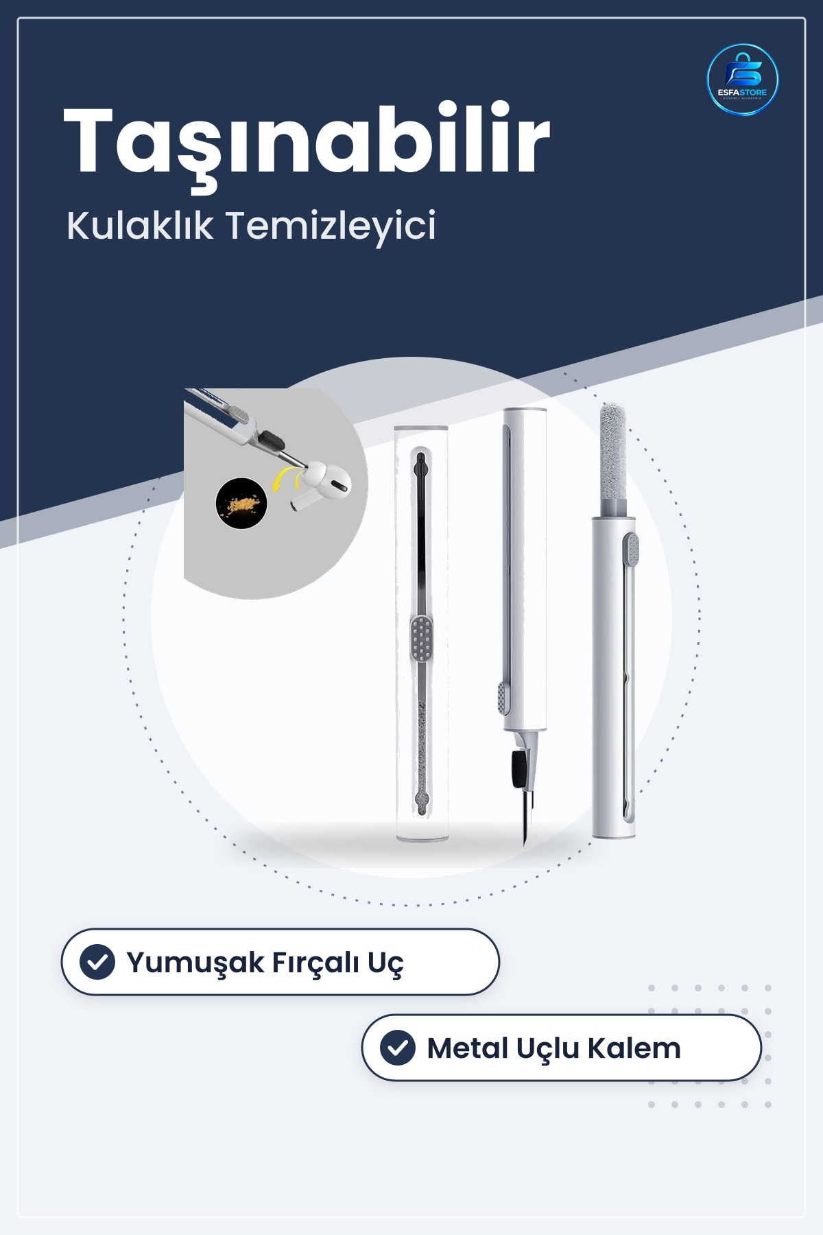 Kablosuz Kulaklık Temizleme Kiti Çok Amaçlı Yumuşak Fırçalı Metal Uçlu Taşınabilir Kalem