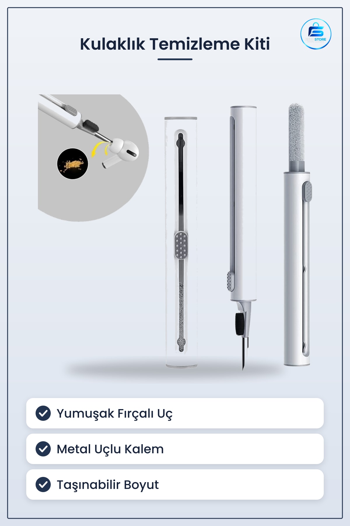 Kablosuz Kulaklık Temizleme Kiti Çok Amaçlı Yumuşak Fırçalı Metal Uçlu Taşınabilir Kalem