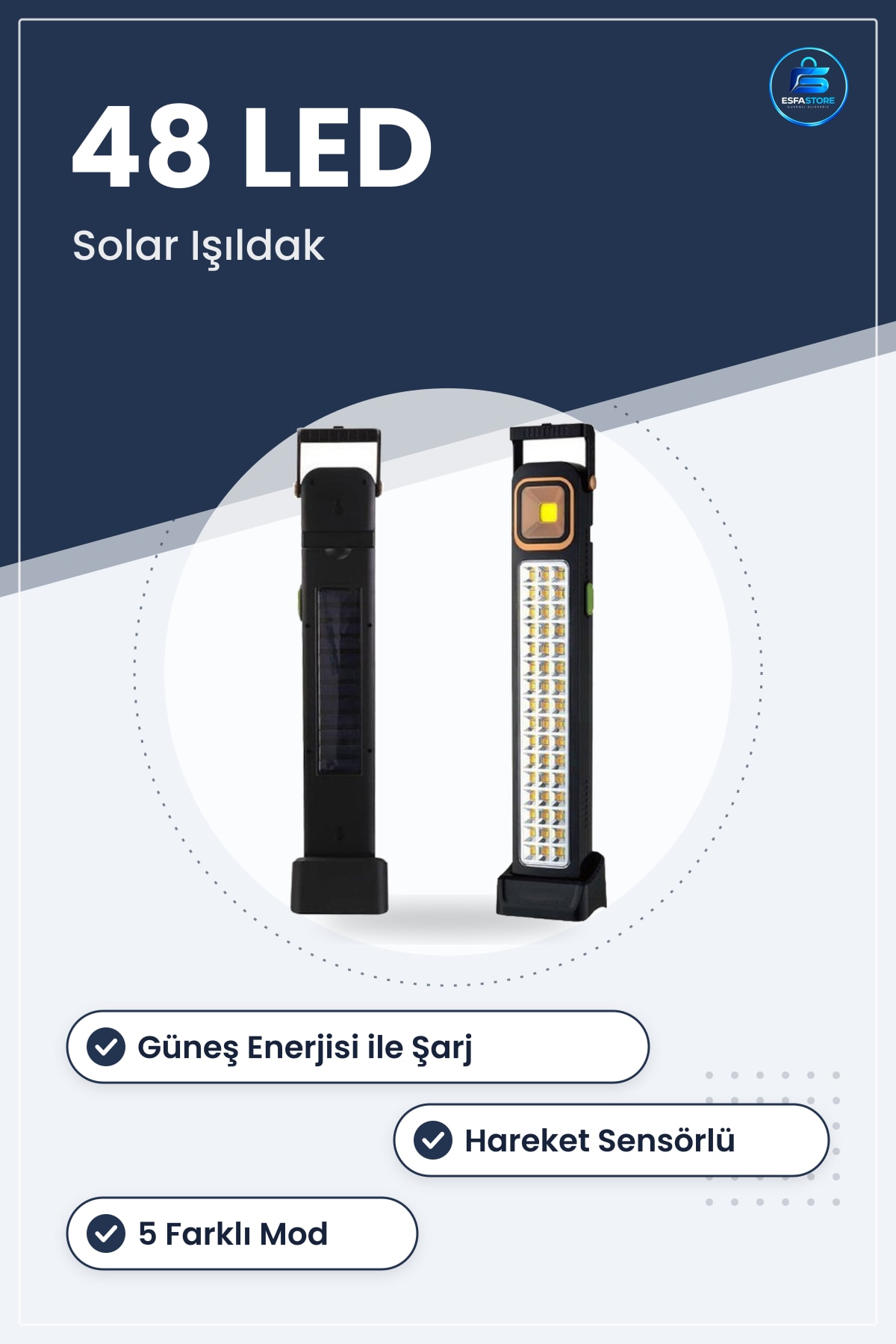 Işıldak Güneş Enerjisi Şarjlı Hareket Sensörlü Çok Modlu Taşınabilir Dış Mekan Aydınlatma Lampıası