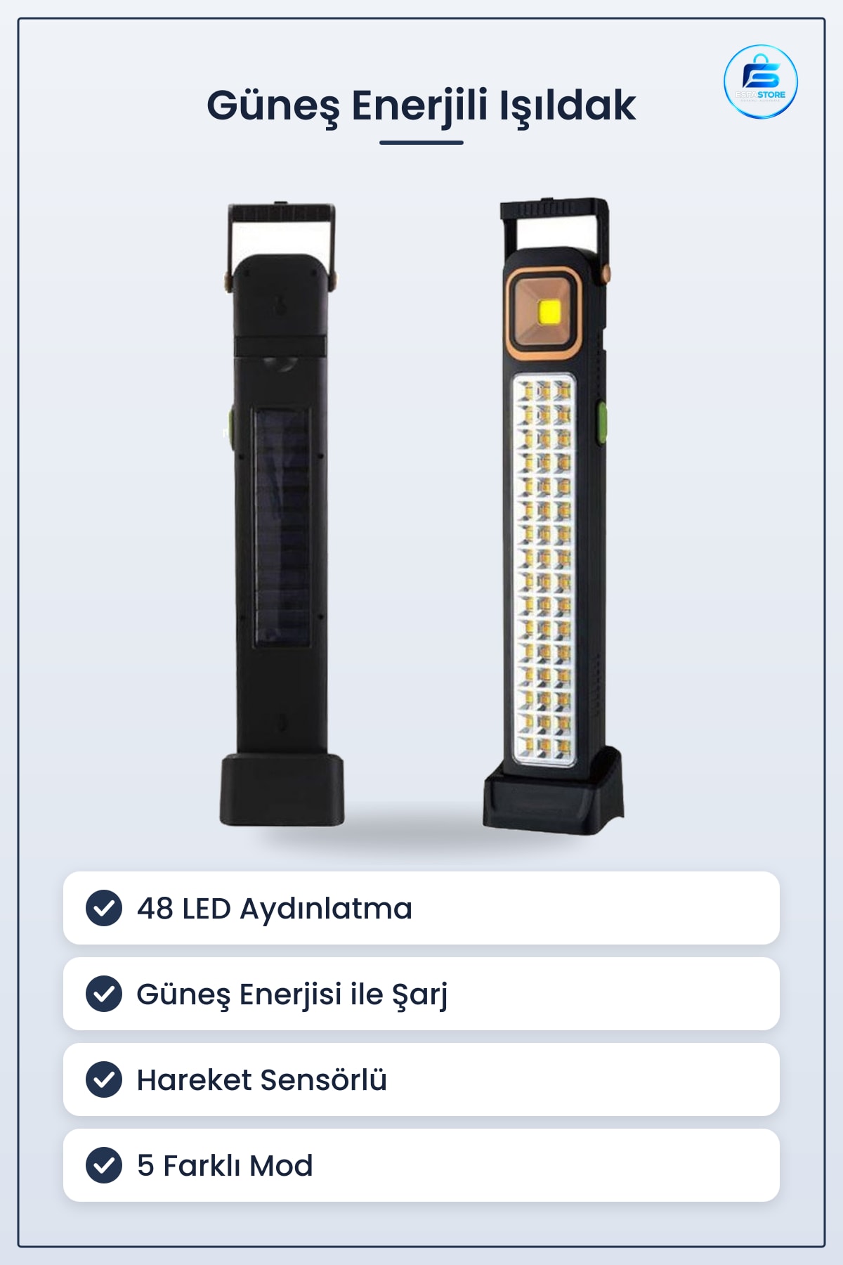Işıldak Güneş Enerjisi Şarjlı Hareket Sensörlü Çok Modlu Taşınabilir Dış Mekan Aydınlatma Lampıası