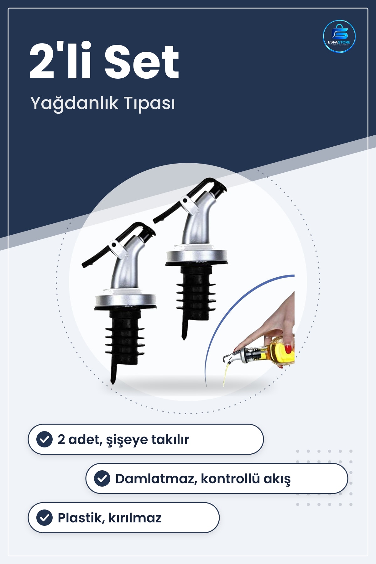 Şişe Ucu Damlatmaz Servis Aparatı 2 Adet Yağdanlık Tıpa Zeytinyağı Sirke Sos ve Limon Suyu İçin