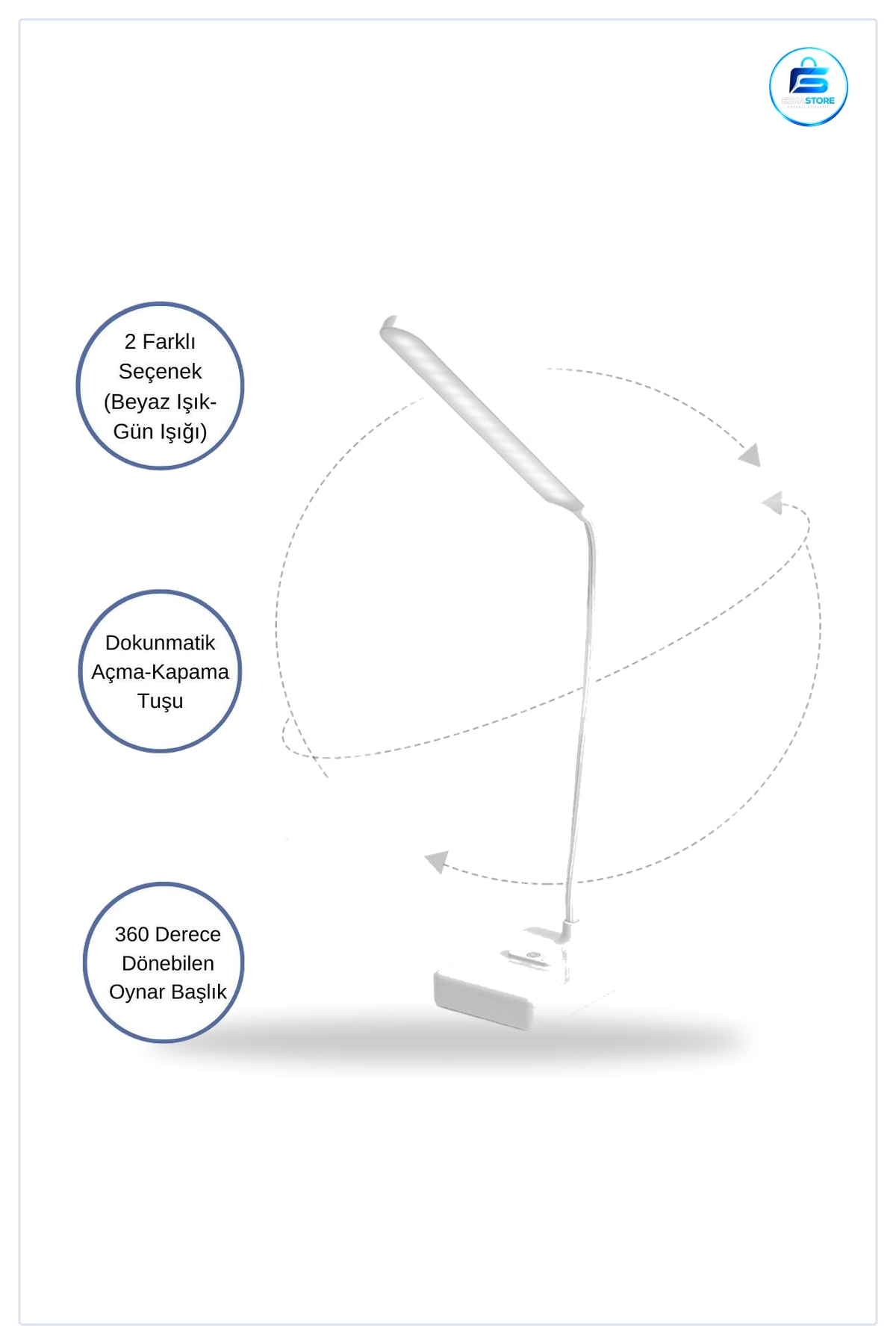 Dokunmatik LED Masa Lambası 3 Kademeli Derece USB Şarjlı İnce Uzun 33 x 12 9 cm Göz Korumalı