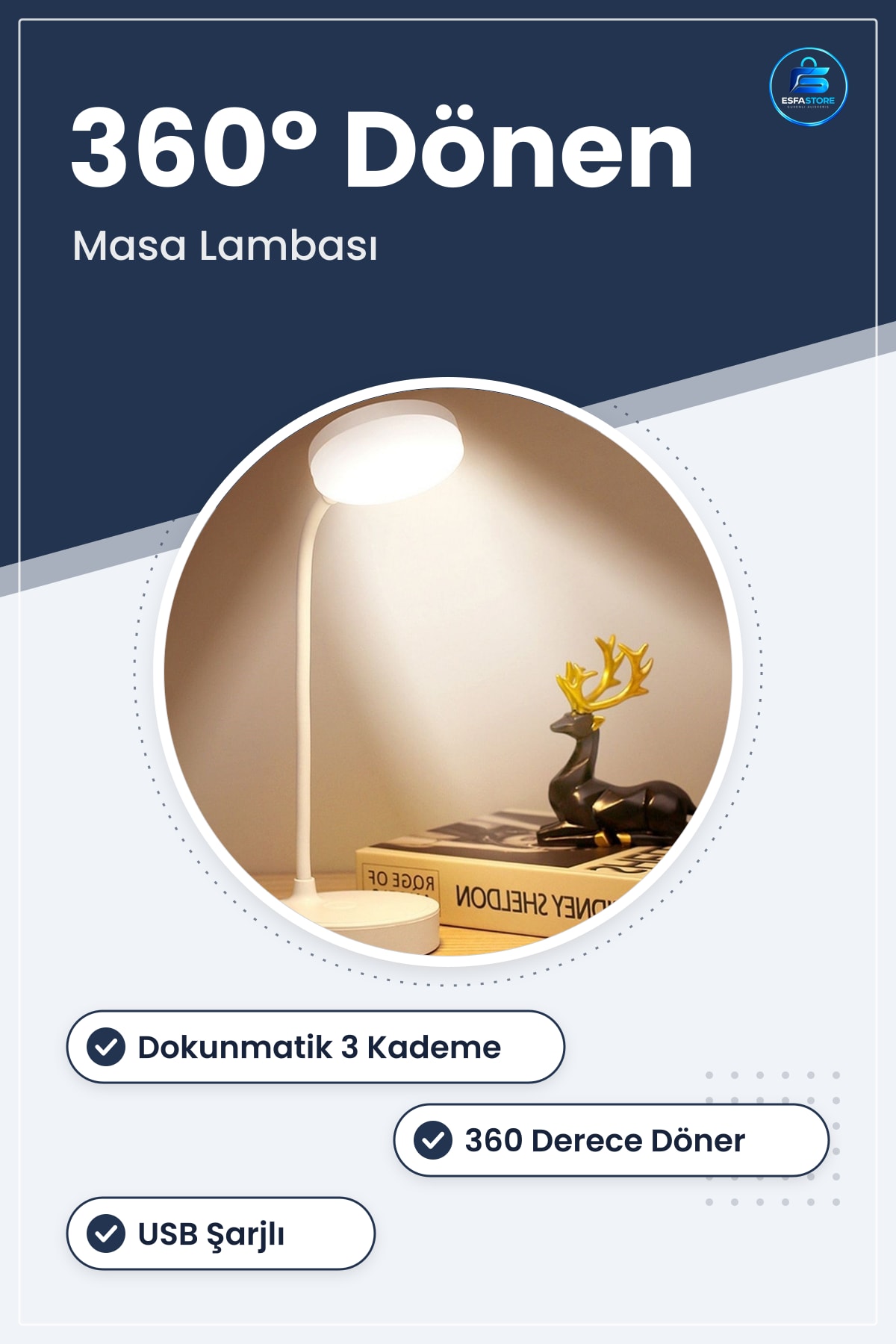 Yuvarlak LED Masa Lambası USB Şarjlı Dokunmatik 3 Kademeli Derece Göz Korumalı Lityum