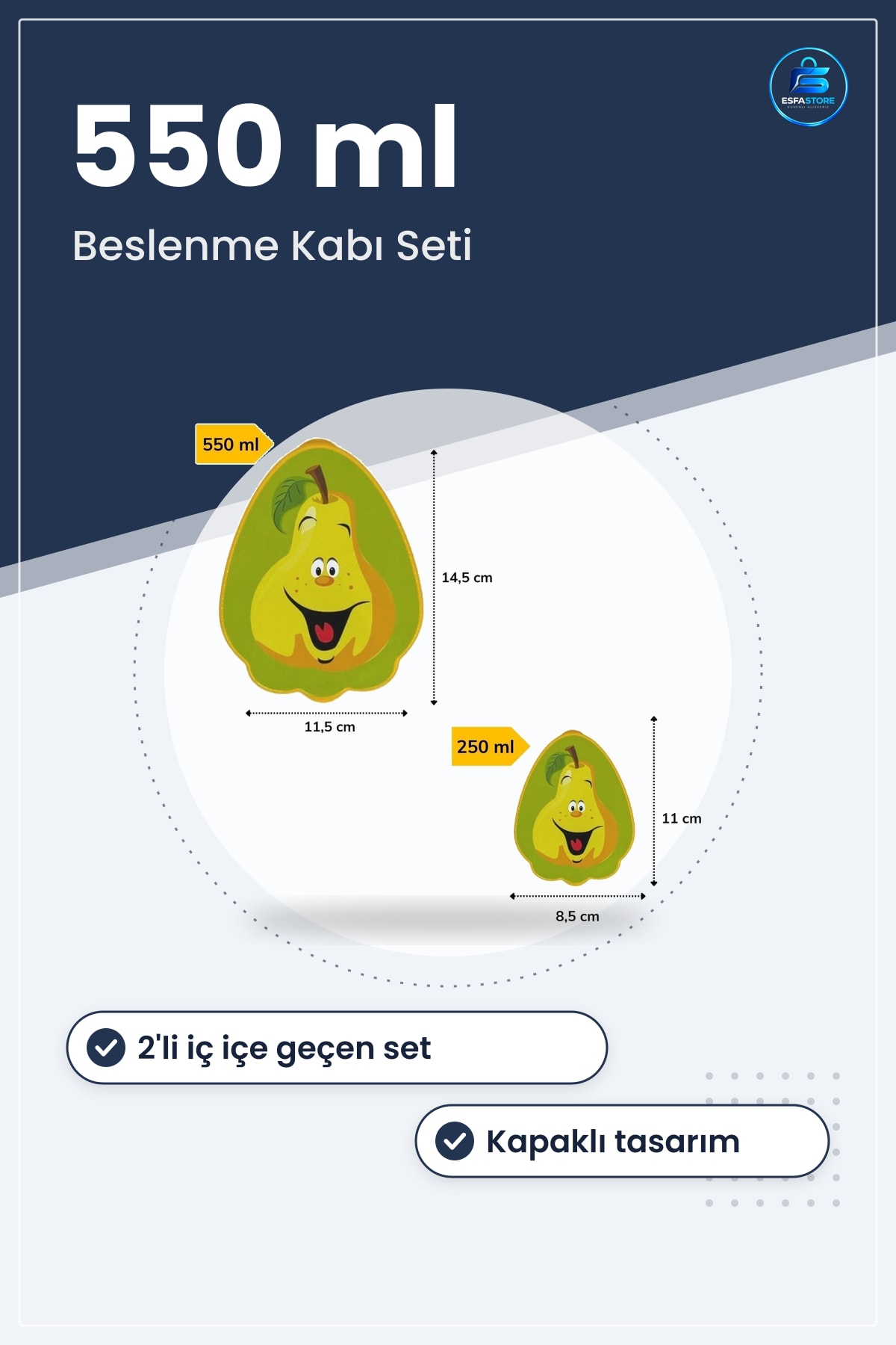 Armut Model 2'li Birbirine Geçebilen Saklama Beslenme Kabı Seti 550 ml ve 250 Kapaklı Kutu