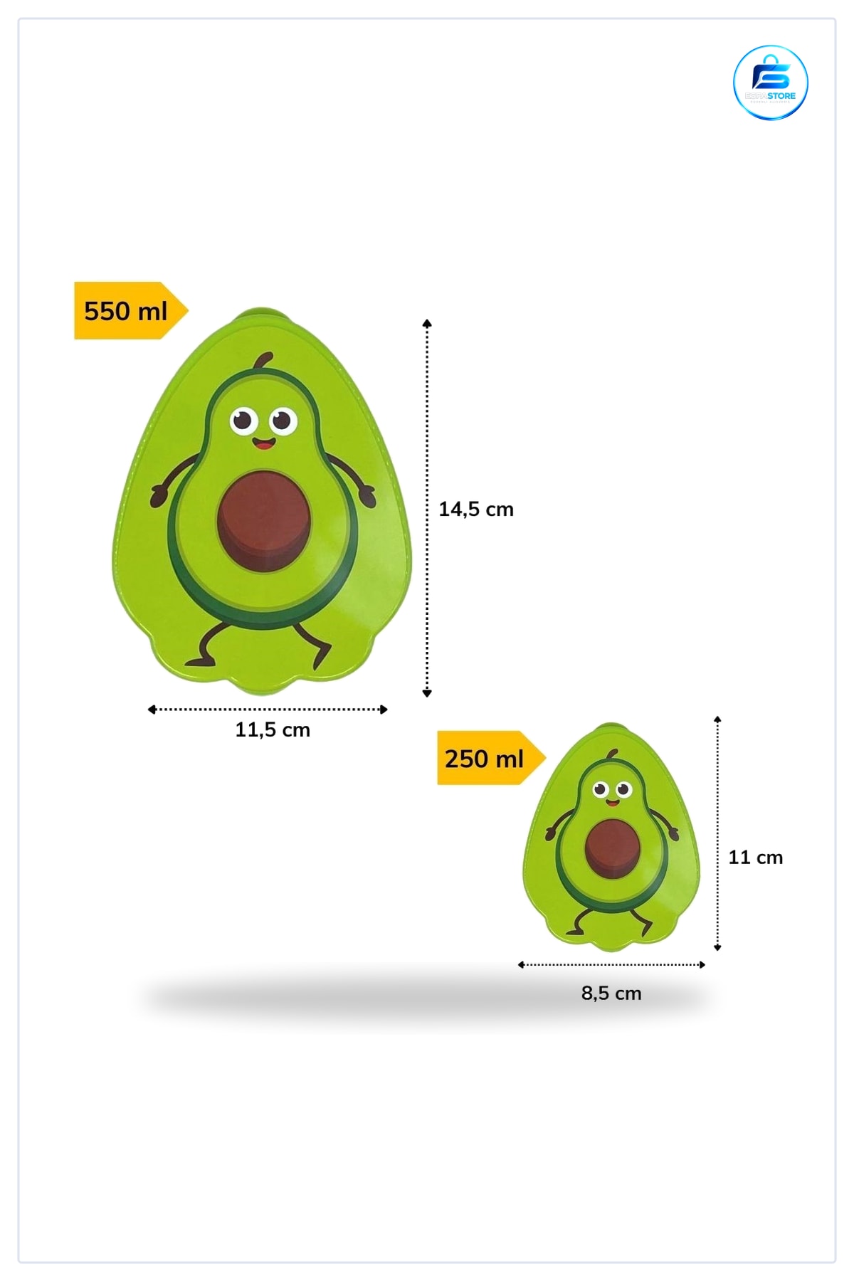 Avokado Model Saklama Kabı Seti 2'li İç İçe Geçebilen 550 ml + 250 Beslenme Kutusu Kapaklı