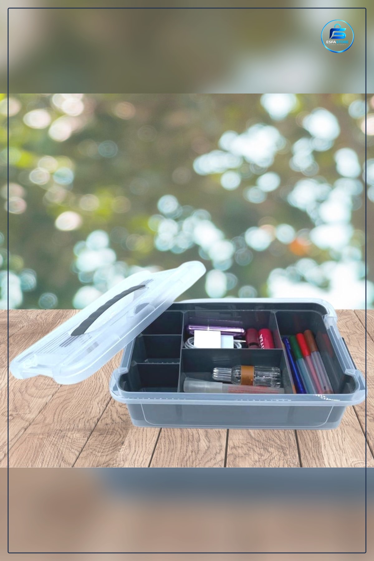 Saklama Kutusu 6 Bölmeli 3 Litre Plastik Kapaklı Kulplu Organizer Şeffaf Kapak Dayanıklı