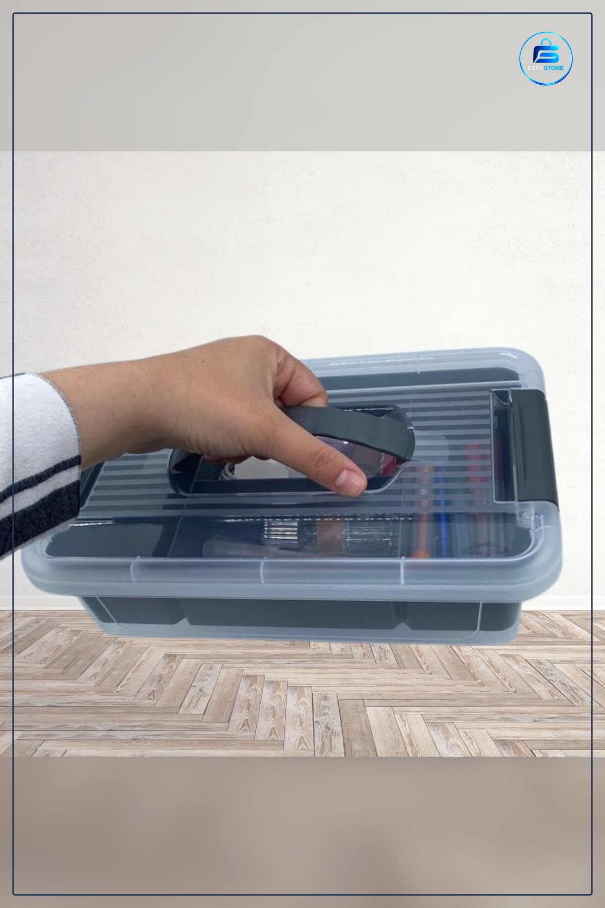 Saklama Kutusu 6 Bölmeli 3 Litre Plastik Kapaklı Kulplu Organizer Şeffaf Kapak Dayanıklı