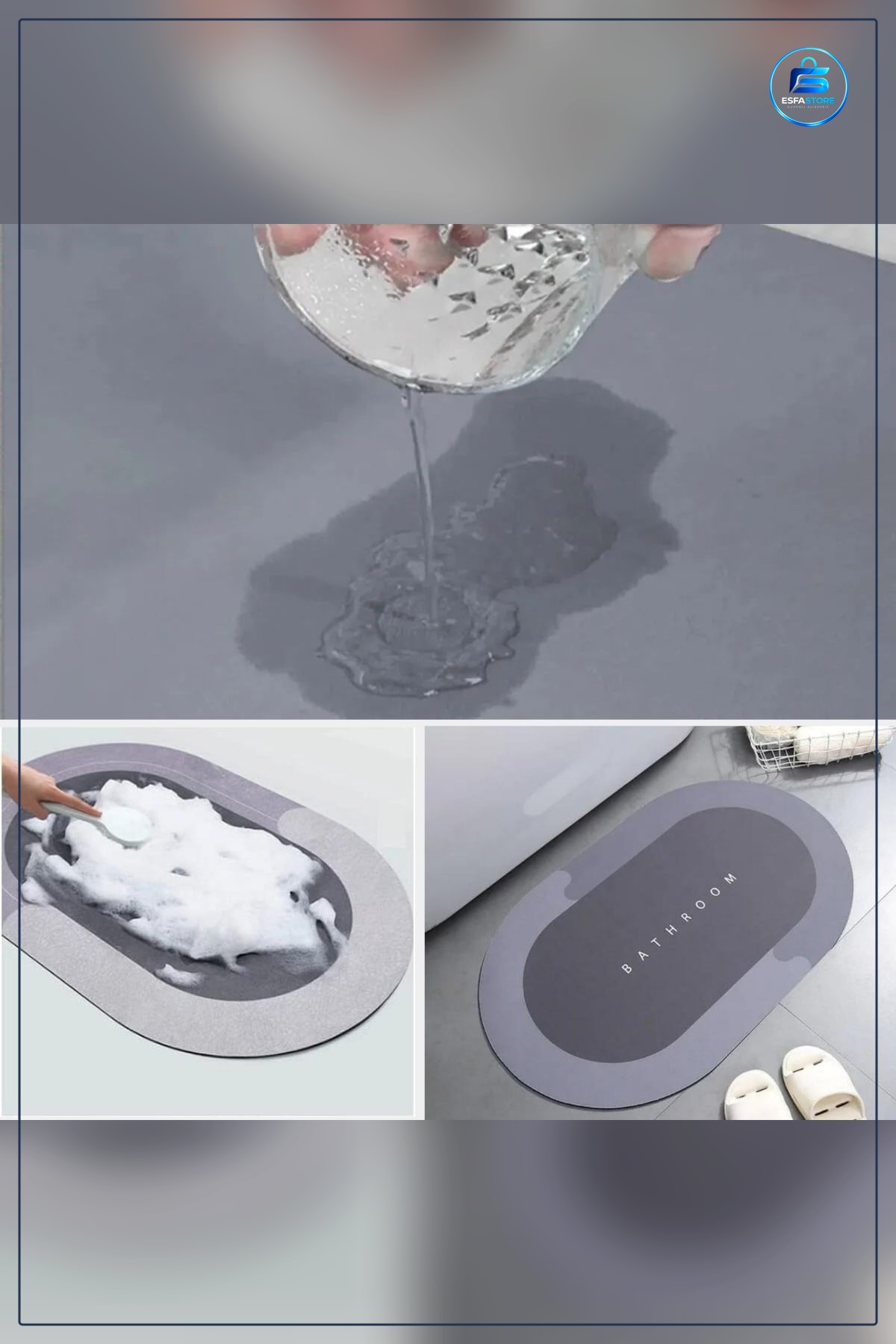 Kaymaz Tabanlı Hızlı Su Emici Mikrofiber Oval Banyo Paspası Hijyenik Makinede Yıkanabilir Modern