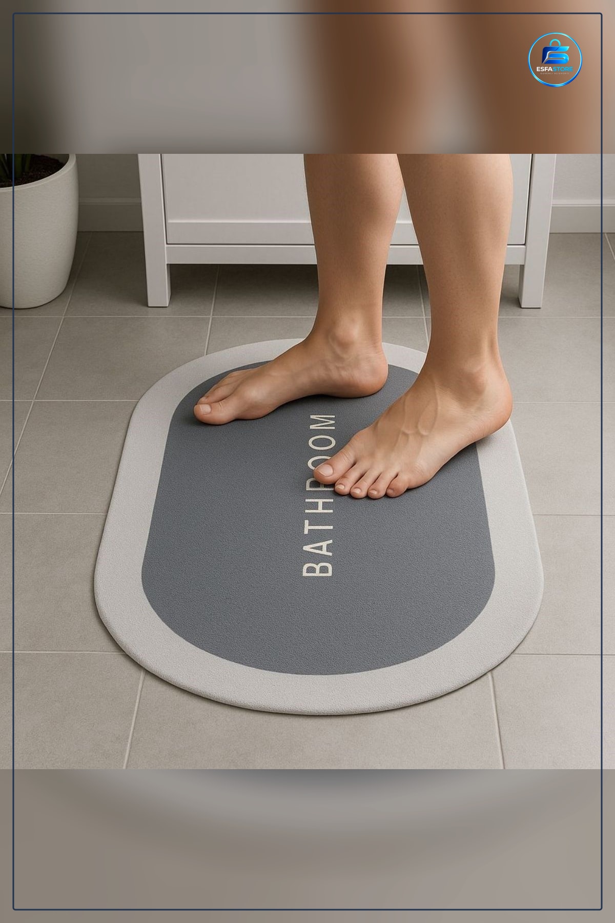 Kaymaz Tabanlı Hızlı Su Emici Mikrofiber Oval Banyo Paspası Hijyenik Makinede Yıkanabilir Modern
