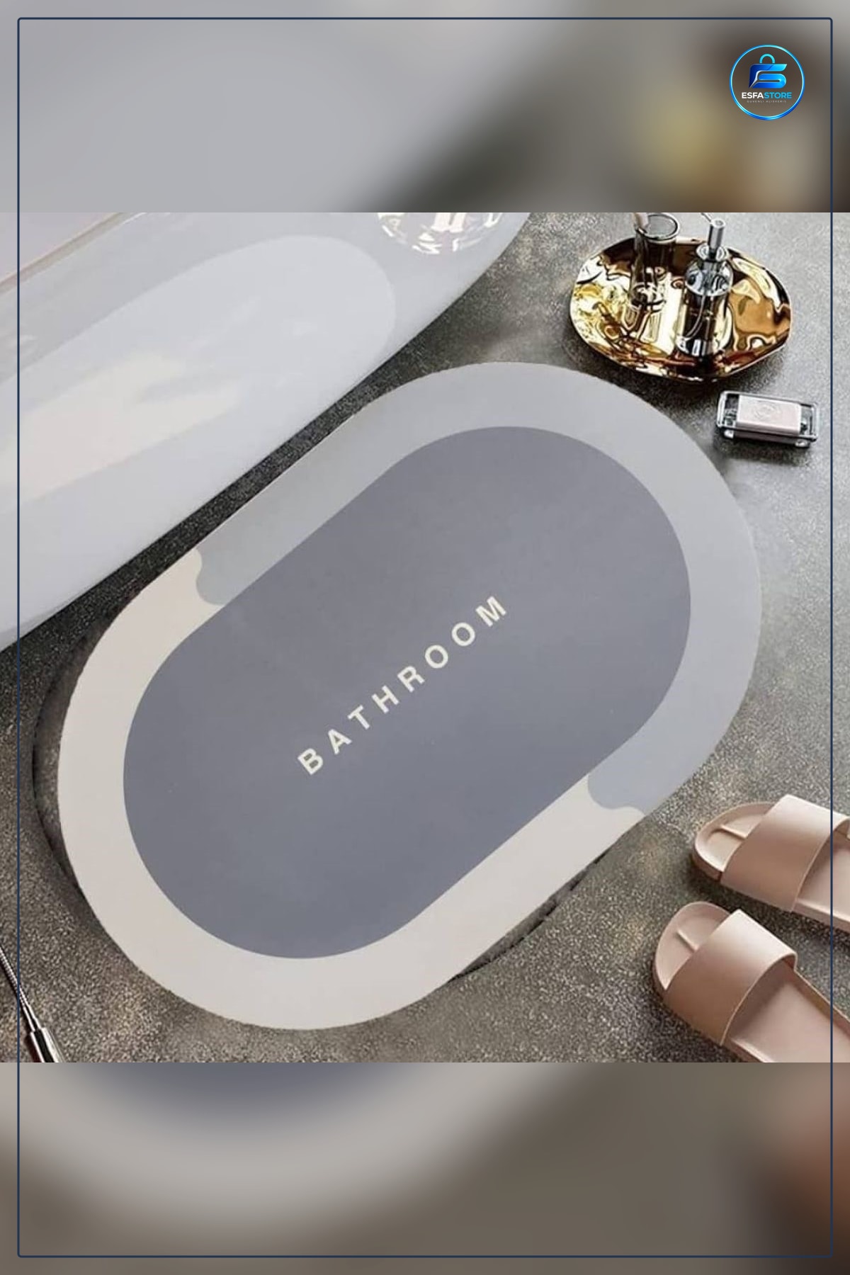 Kaymaz Tabanlı Hızlı Su Emici Mikrofiber Oval Banyo Paspası Hijyenik Makinede Yıkanabilir Modern