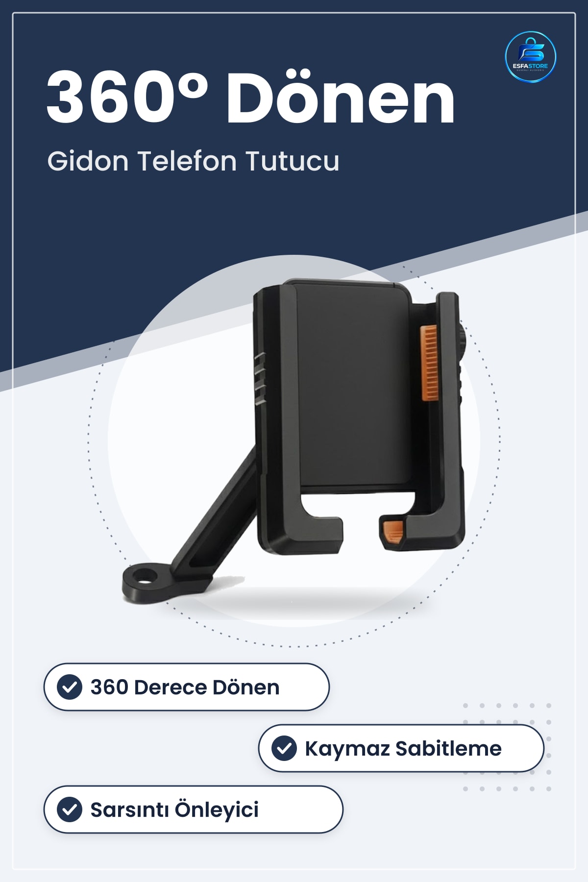 Motosiklet Gidon Telefon Tutucu Döner Kaymaz Sabitleme Sistemli Sarsıntı Önleyici Pratik Aparat