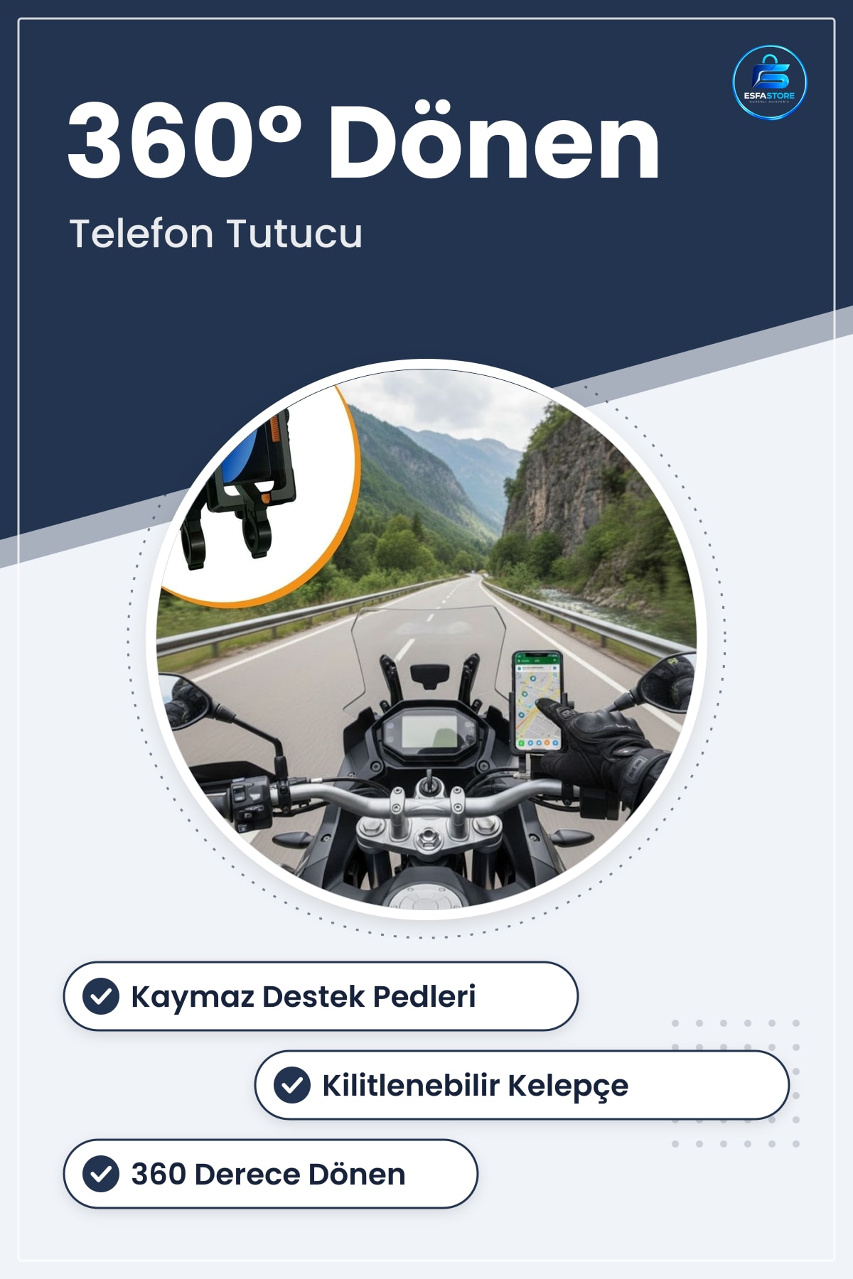 Motosiklet Telefon Tutucu Kaymaz Kilitlenebilir Gidon Bağlantılı Akıllı Aparat Evrensel Kurye