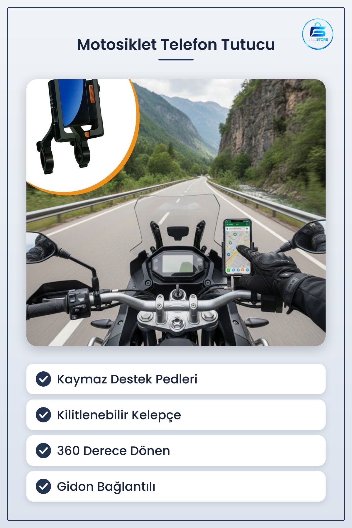 Motosiklet Telefon Tutucu Kaymaz Kilitlenebilir Gidon Bağlantılı Akıllı Aparat Evrensel Kurye