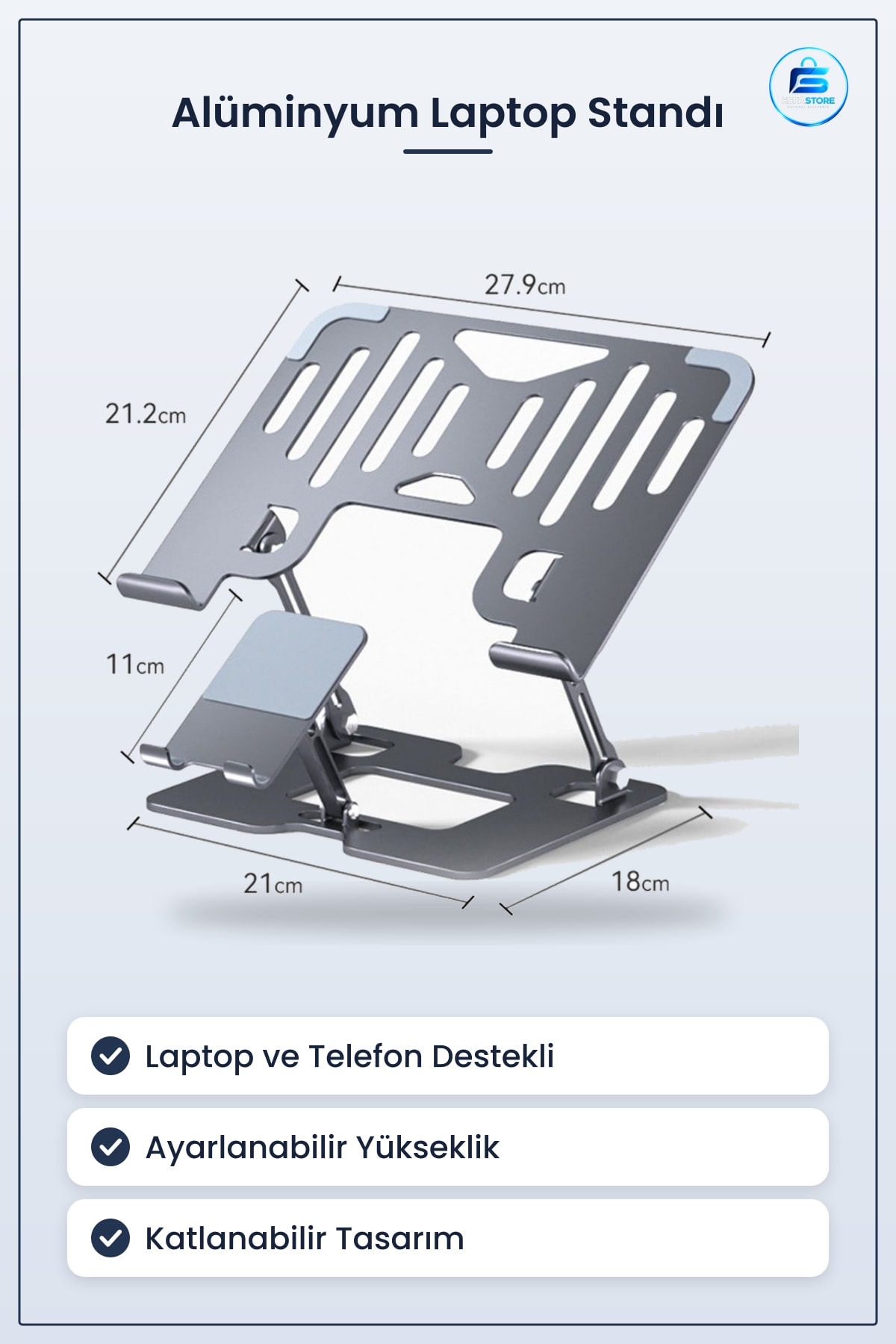 Alüminyum Laptop ve Telefon Standı Katlanabilir Ayarlanabilir Ergonomik Yükseltici Dayanıklı Pratik